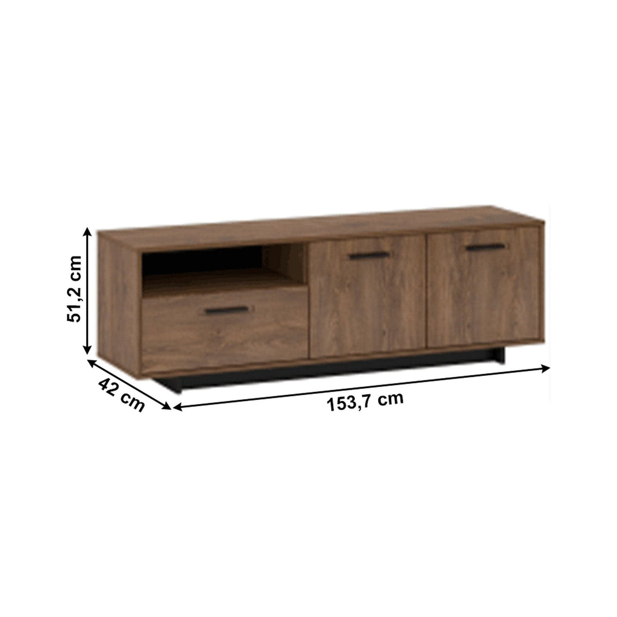 Comoda TV DELIS, stejar bolzano/negru, 154x42x51 cm