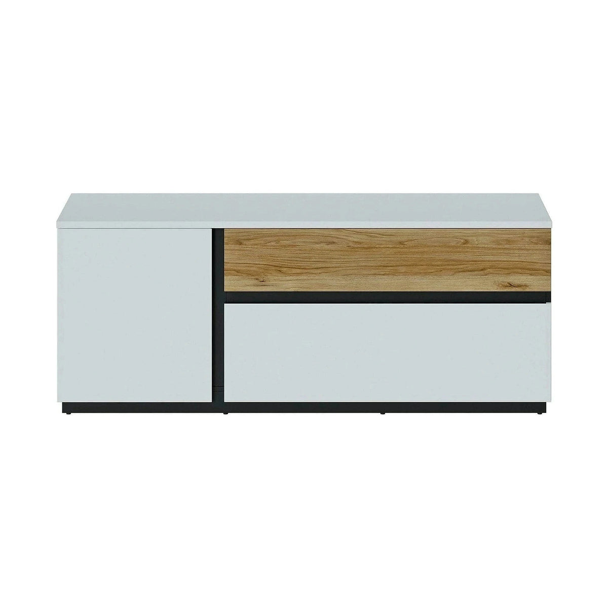 Comoda TV DUKE, alb/stejar, PAL laminat, 160x40x63 cm