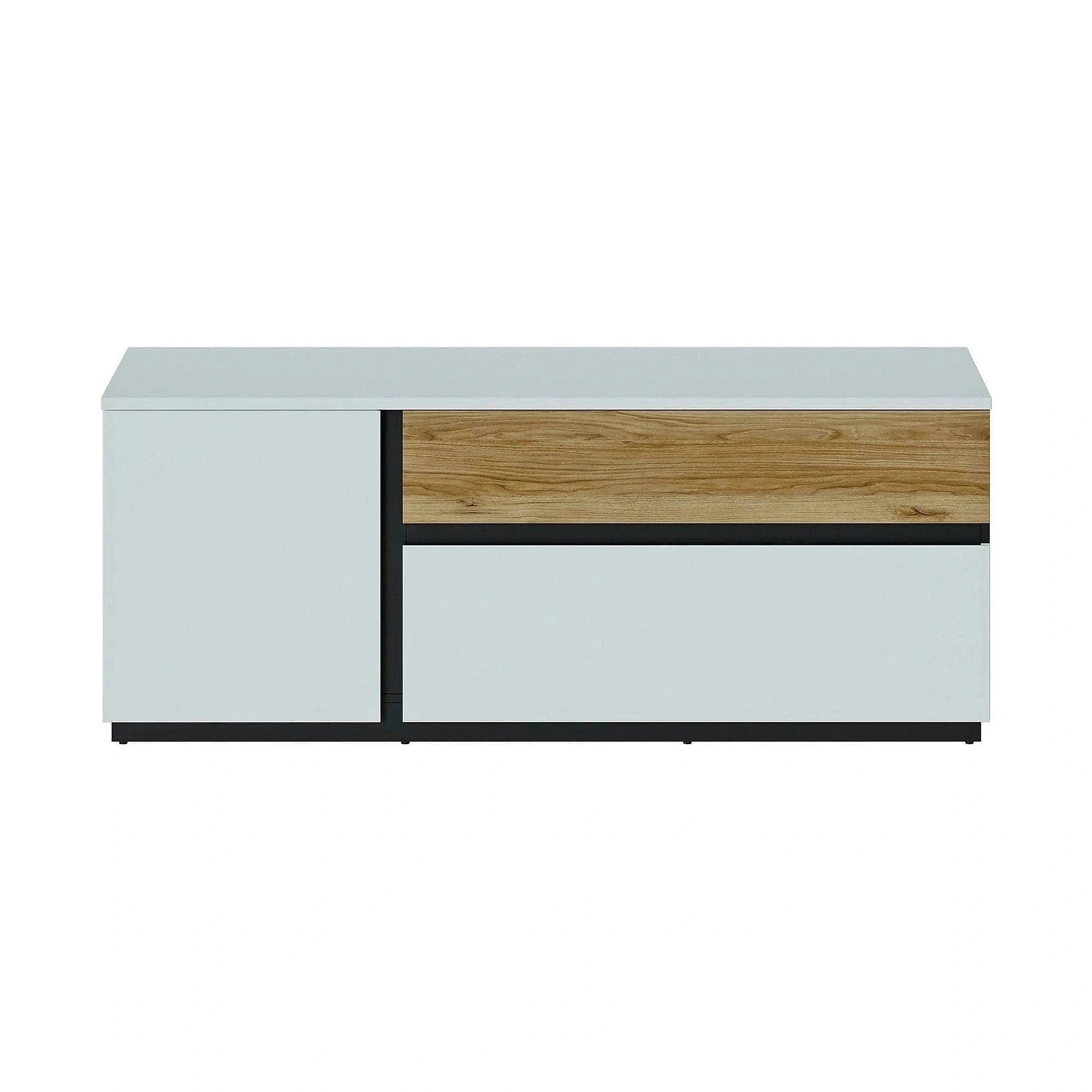 Comoda TV DUKE, alb/stejar, PAL laminat, 160x40x63 cm