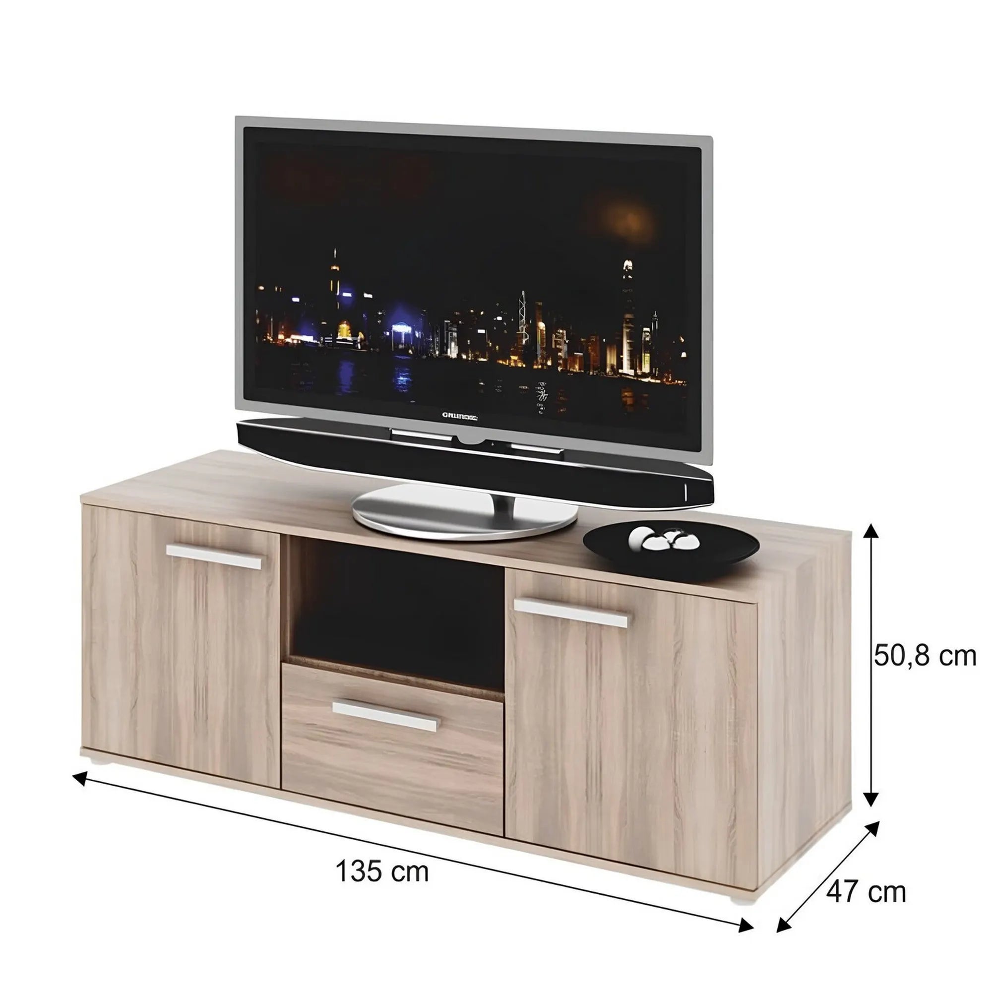Comoda TV DUNAJ TIPUL10, stejar sonoma, PAL melaminat, 135x51x47 cm