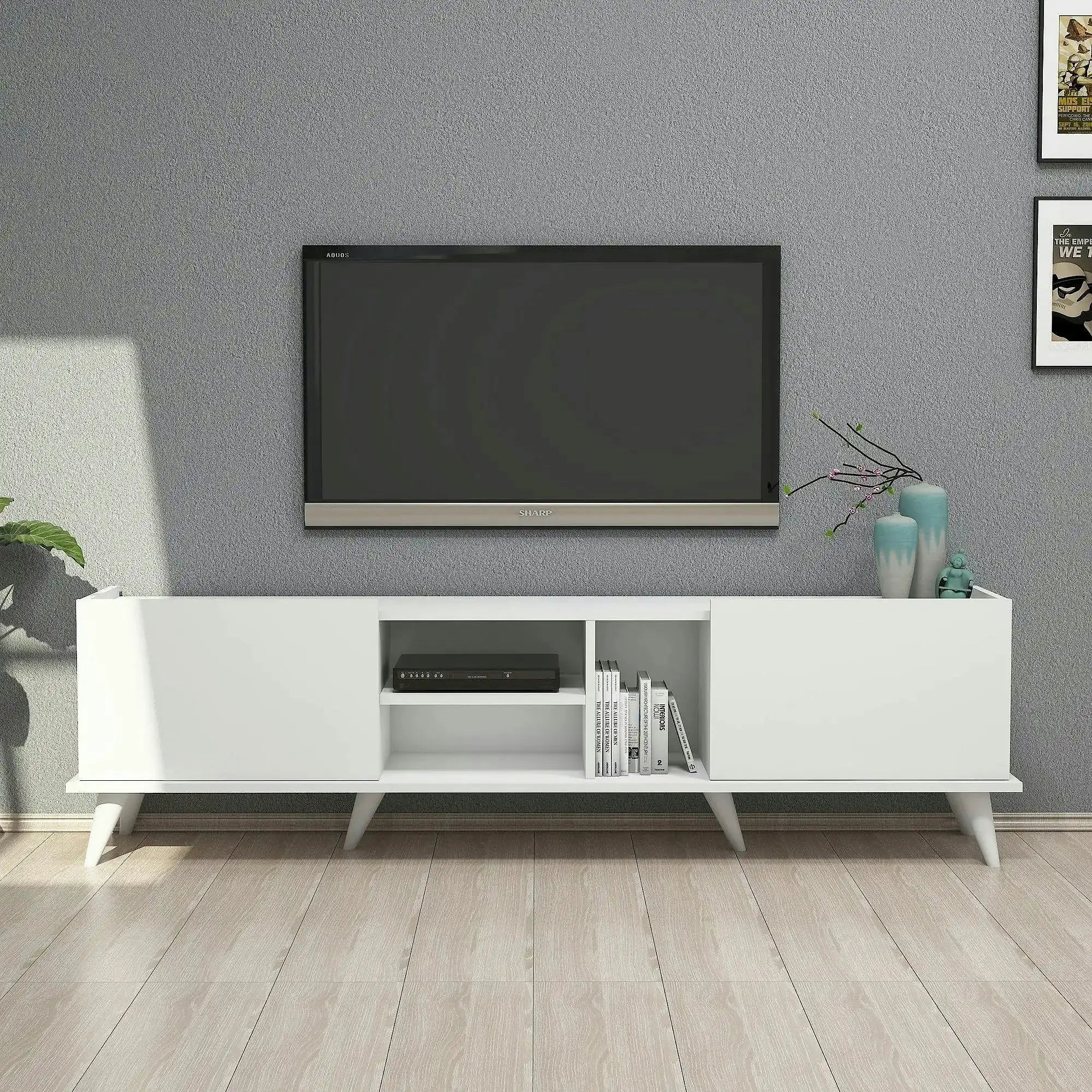 Comoda TV ELEGANTE 1320, alb, PAL melaminat, 180x34x52 cm