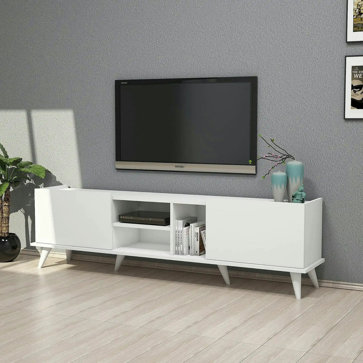Comoda TV ELEGANTE 1320, alb, PAL melaminat, 180x34x52 cm