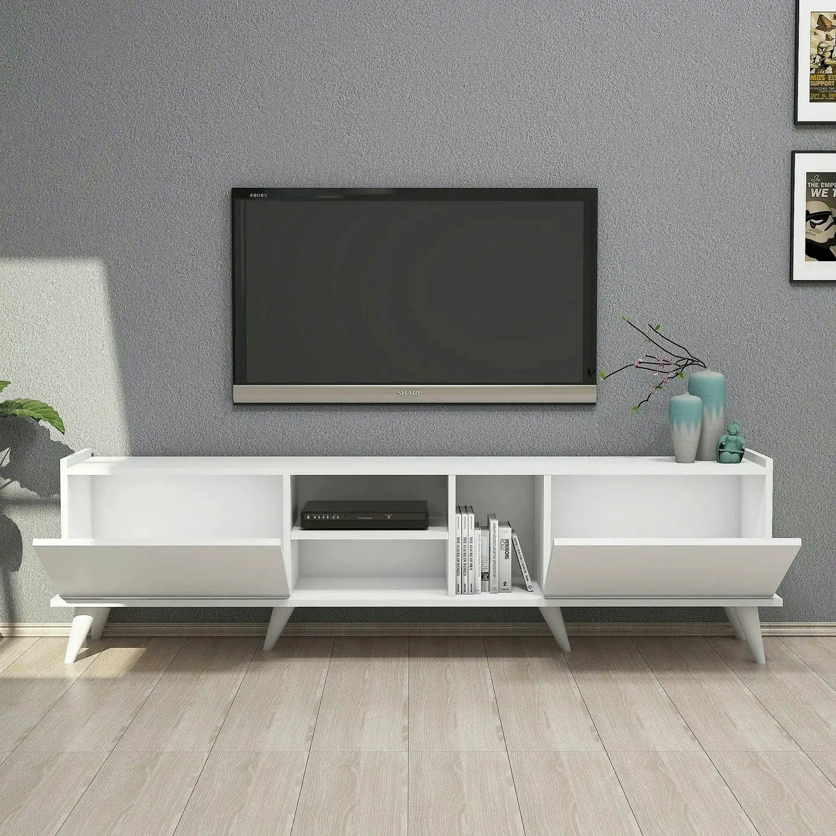 Comoda TV ELEGANTE 1320, alb, PAL melaminat, 180x34x52 cm