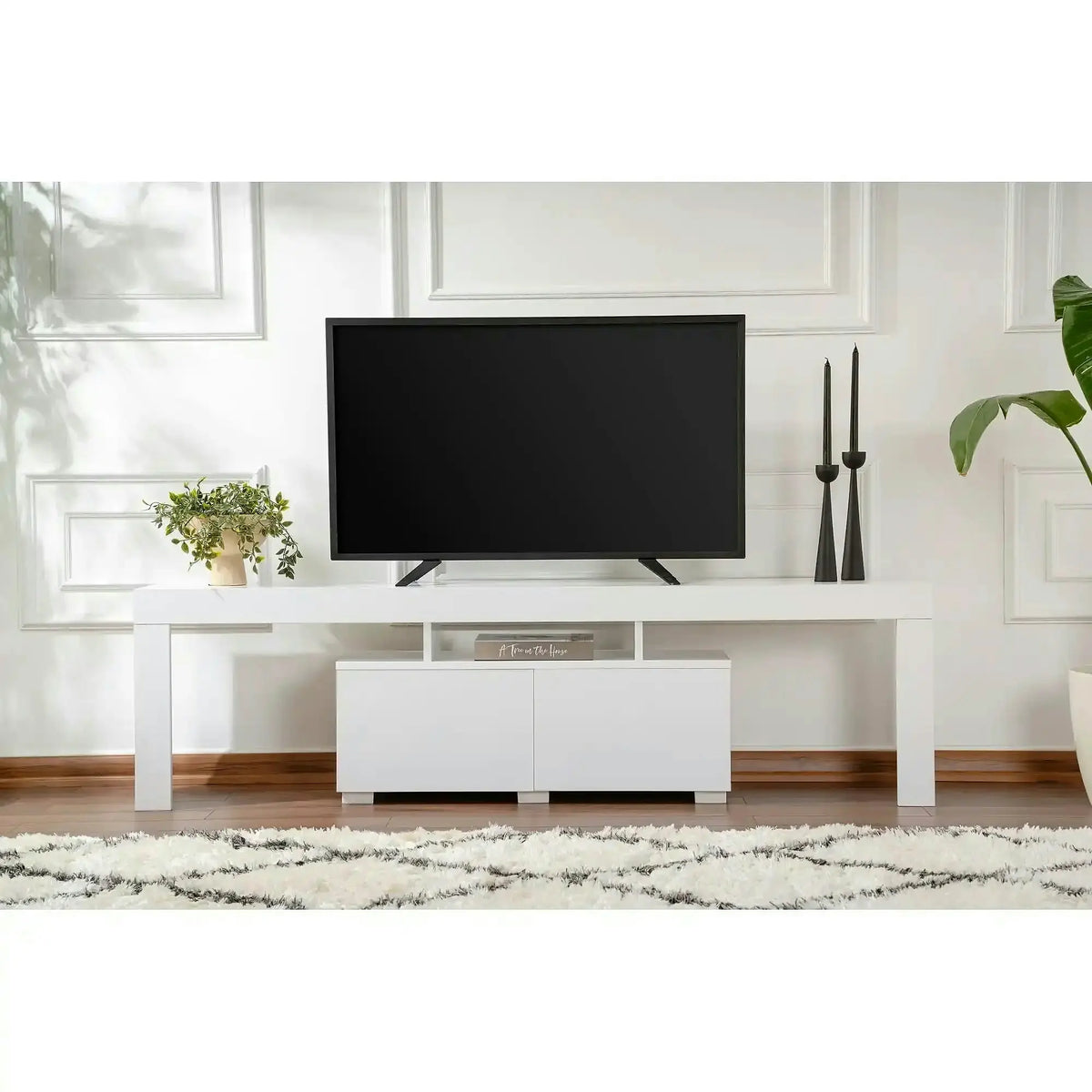 Comoda TV ENCLAVE, alb, PAL, 180x32x50 cm