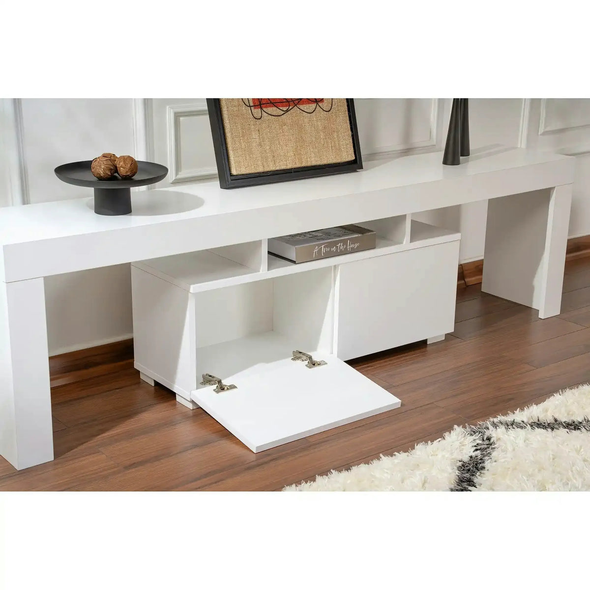 Comoda TV ENCLAVE, alb, PAL, 180x32x50 cm