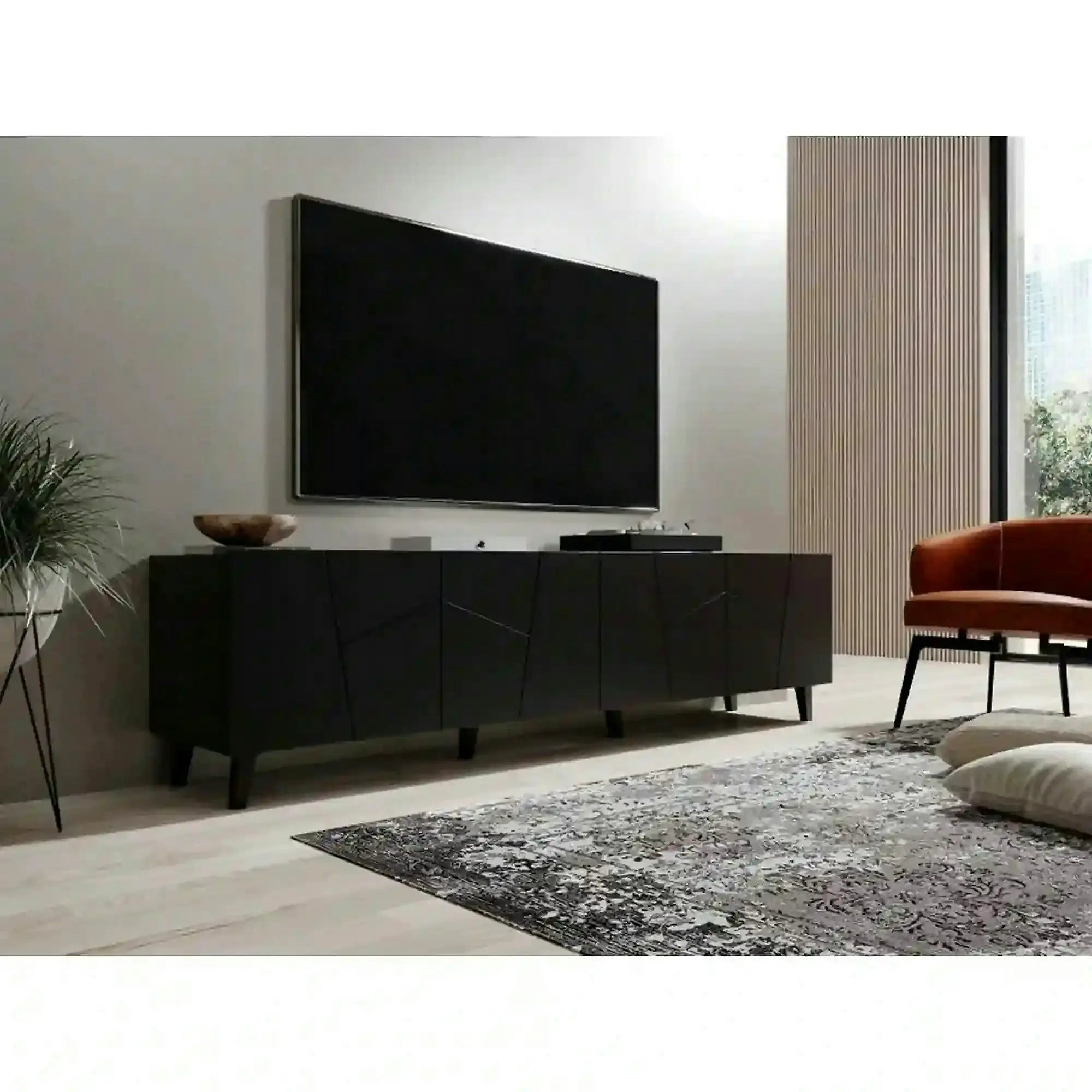 Comoda TV ETNA, negru, PAL laminat, 200x42x52 cm