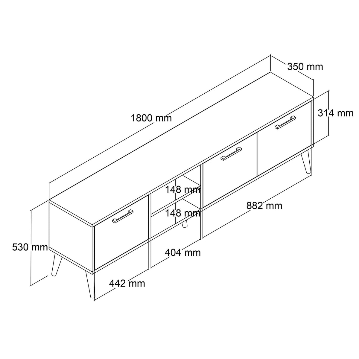 Comoda TV EXXEN-1585, stejar/alb, PAL melaminat, 180x35x53 cm
