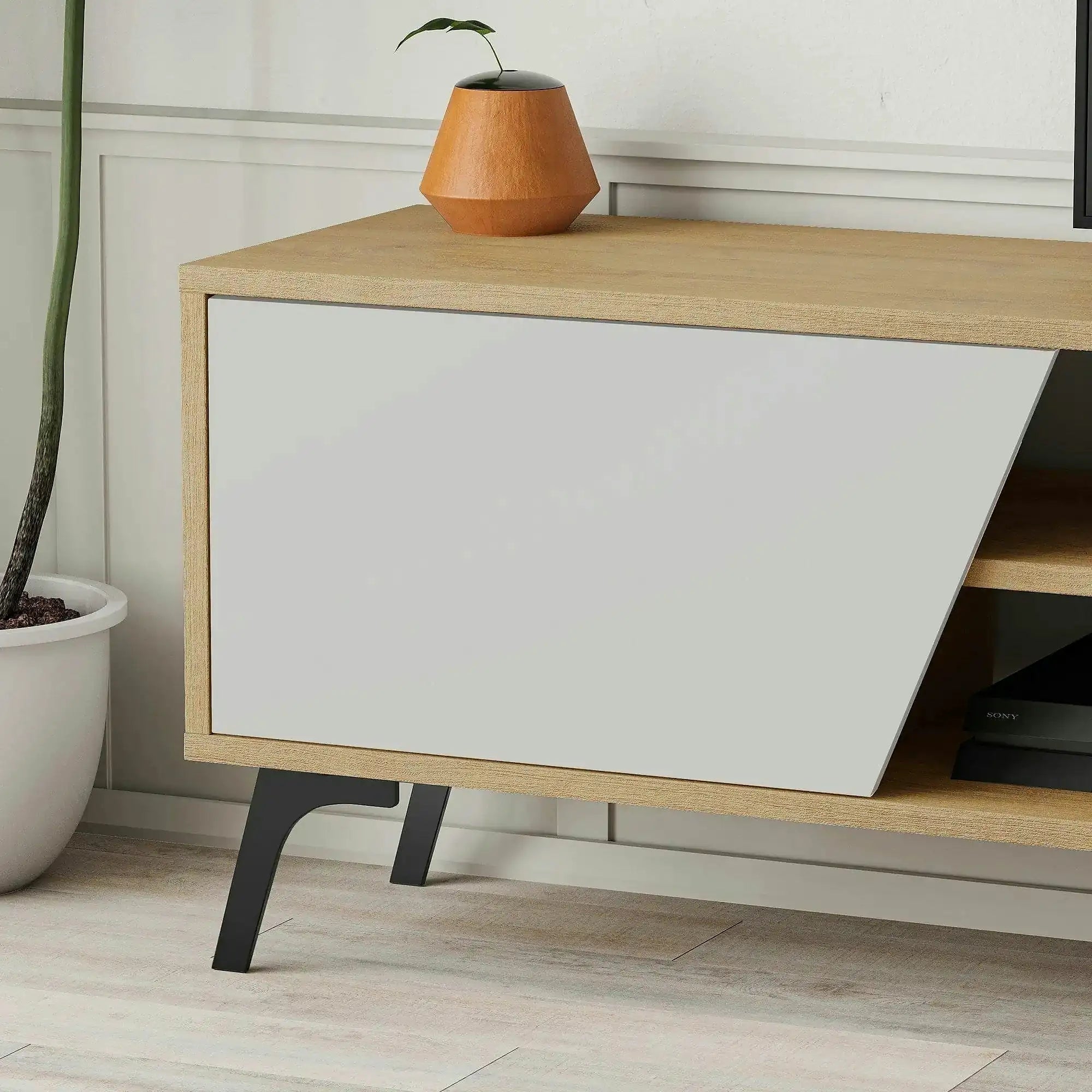 Comoda TV FIONA, stejar/alb, PAL melaminat, 180x36x48 cm