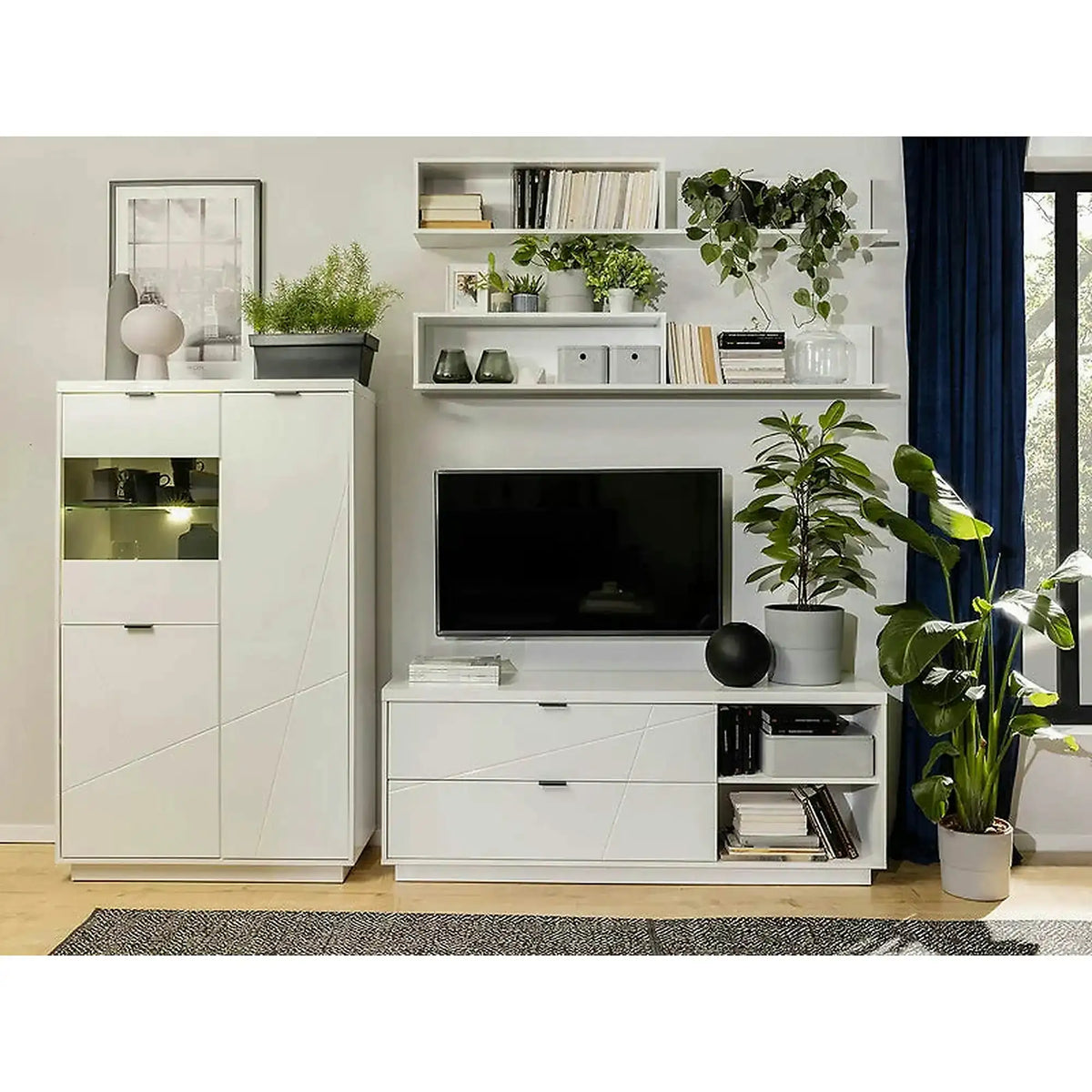 Comoda TV FORN, alb lucios, PAL, 156x43x61 cm