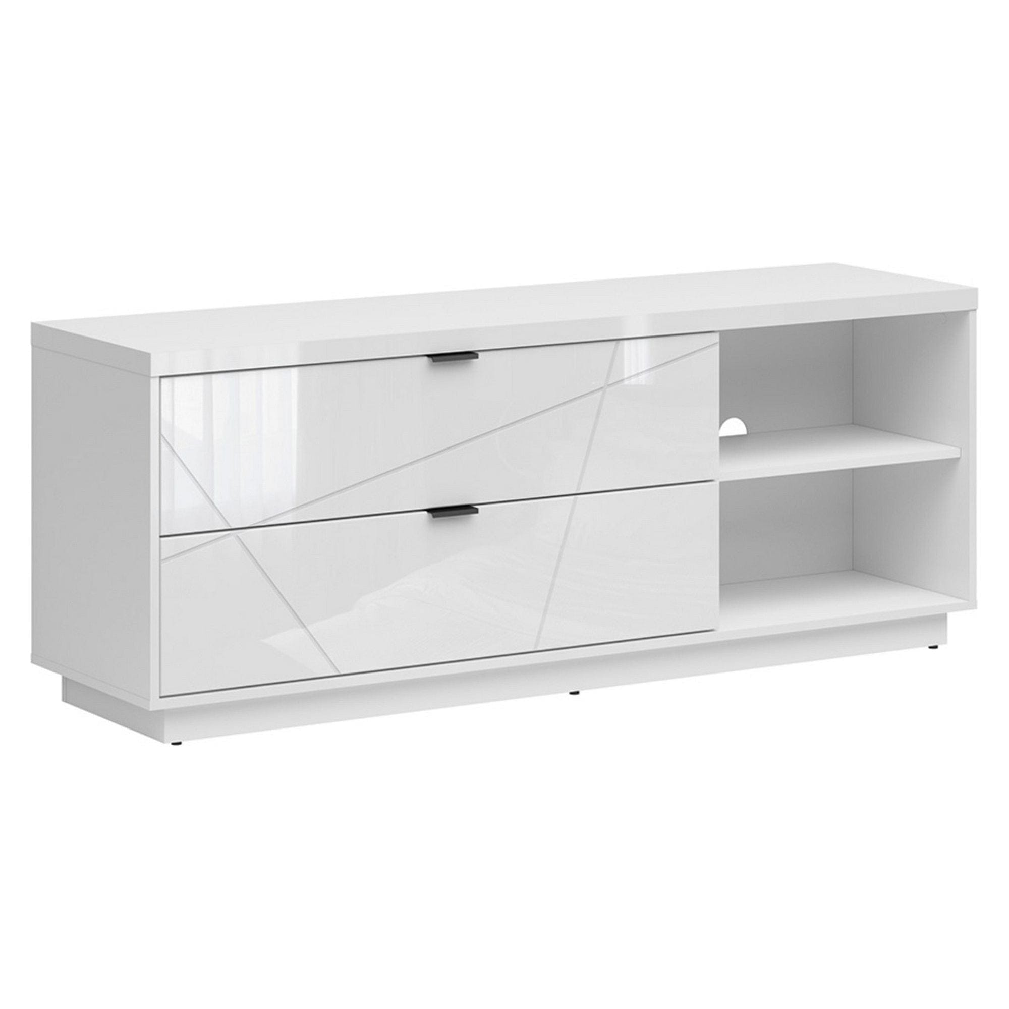 Comoda TV FORN, alb lucios, PAL, 156x43x61 cm