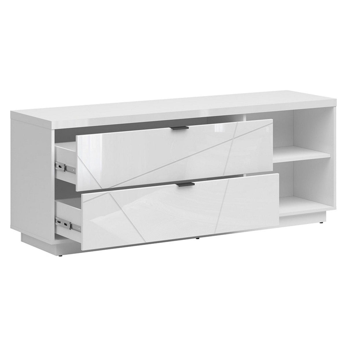 Comoda TV FORN, alb lucios, PAL, 156x43x61 cm