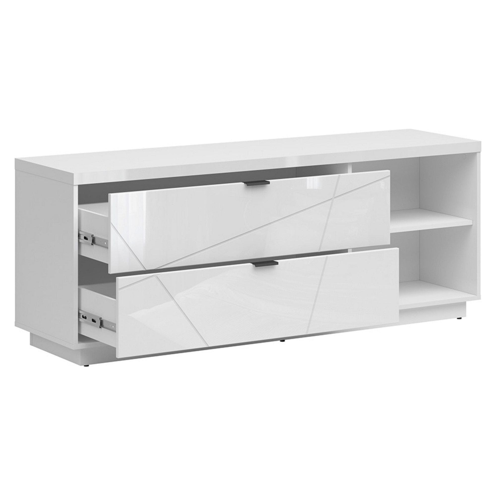 Comoda TV FORN, alb lucios, PAL, 156x43x61 cm