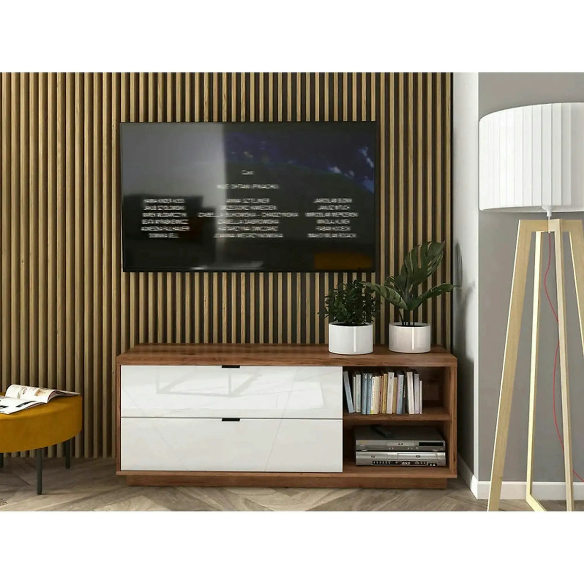 Comoda TV FORN, nuc/alb lucios, PAL melaminat, 156x43x61 cm