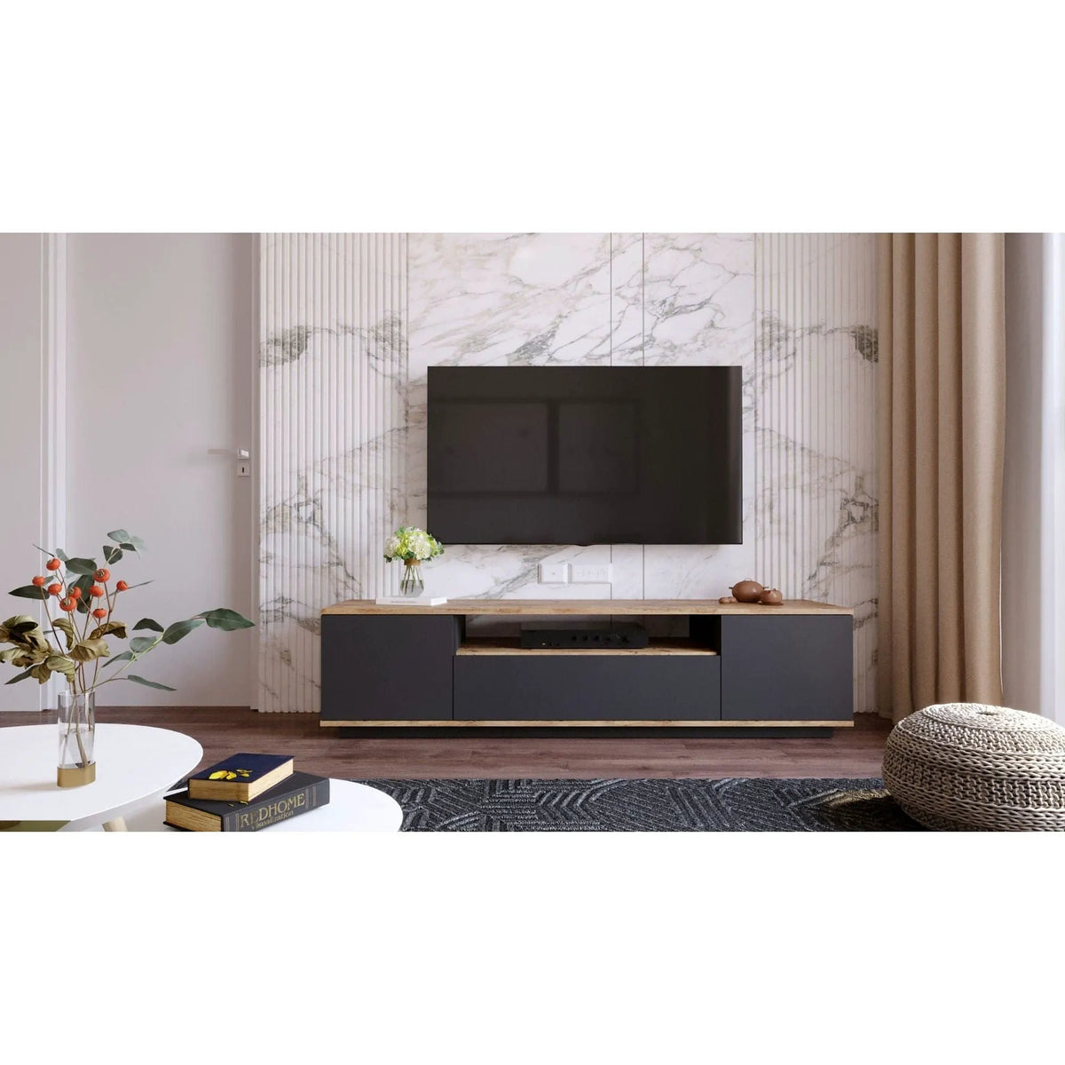 Comoda TV FR7 - AA, stejar/gri antracit, PAL melaminat, 180x45x45 cm