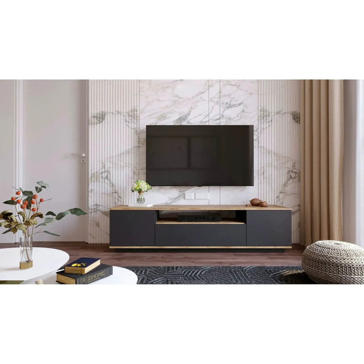 Comoda TV FR7 - AA, stejar/gri antracit, PAL melaminat, 180x45x45 cm