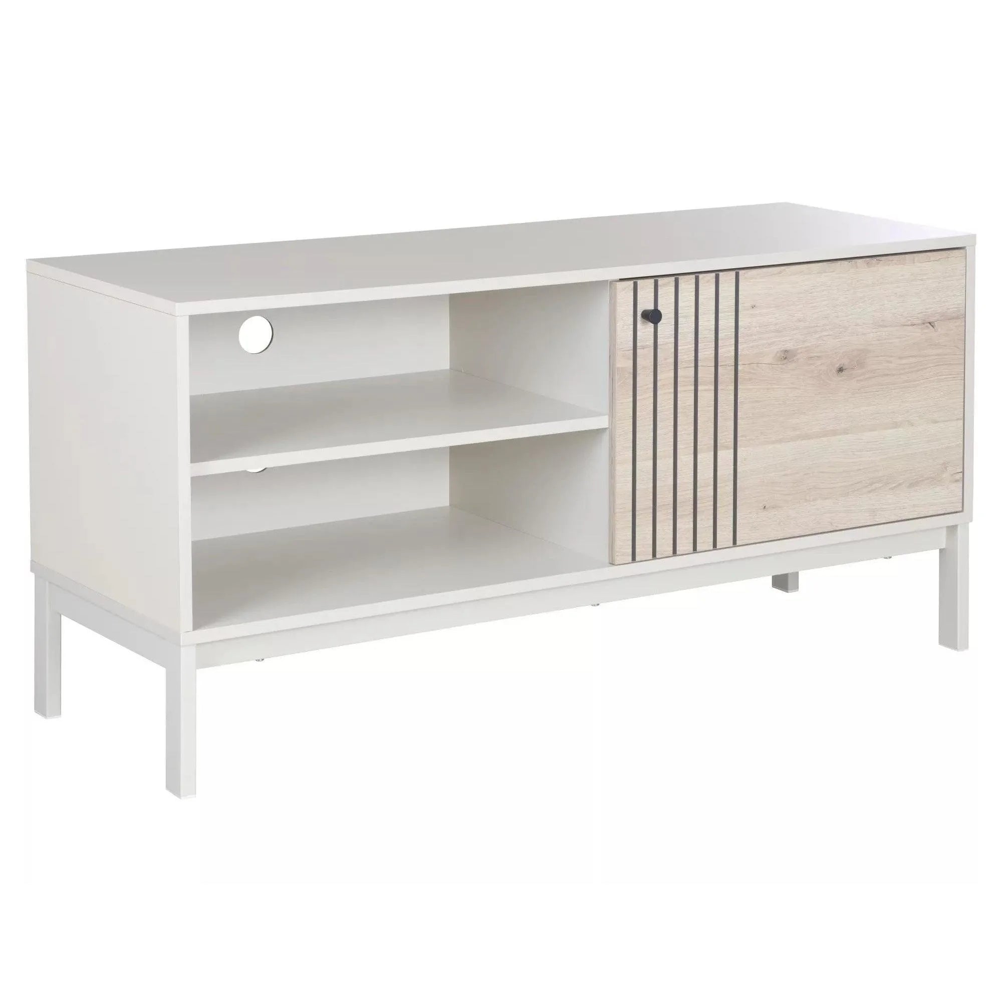 Comoda TV FROST 2, stejar alpin/alb, PAL/metal, 120x40x58 cm