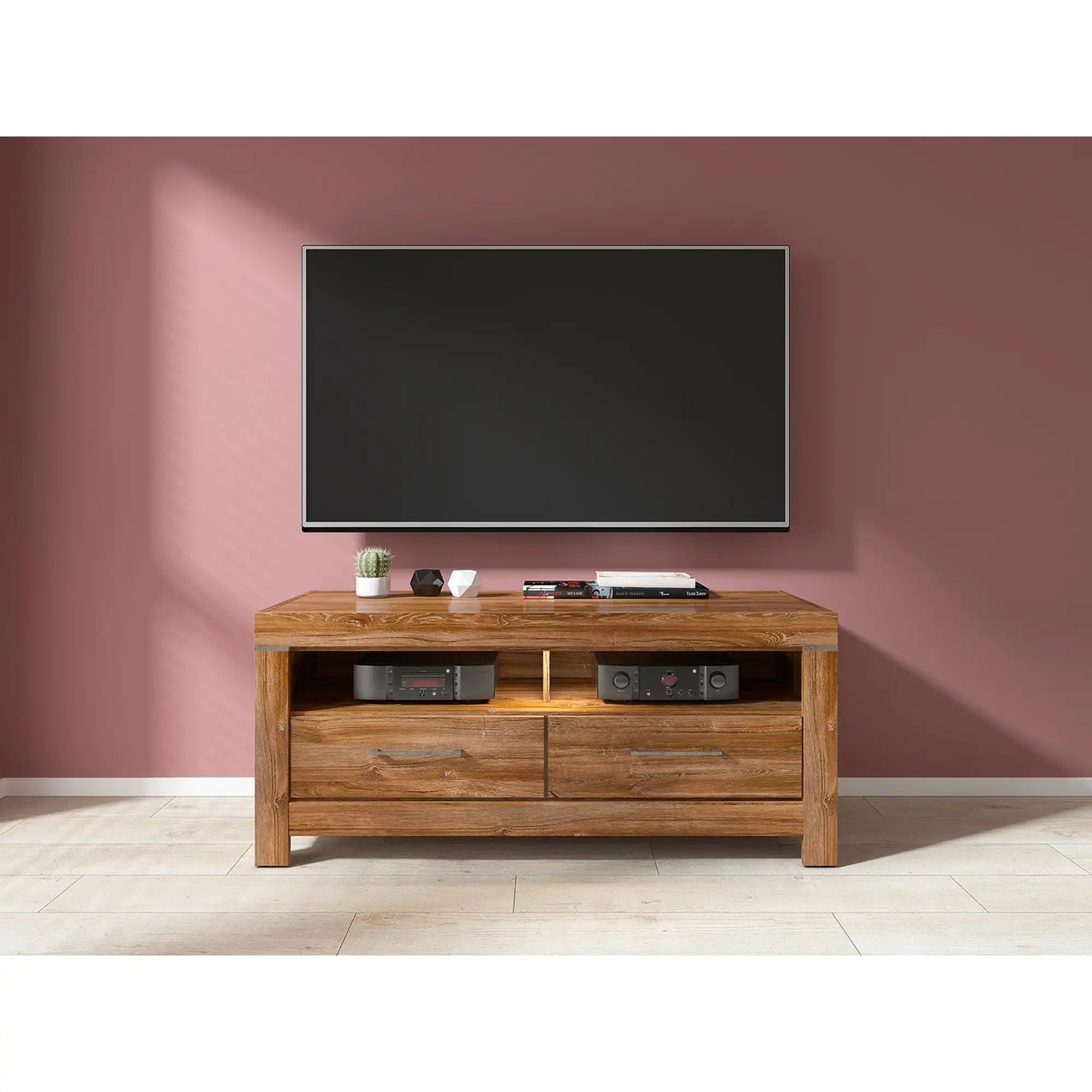 Comoda TV GENT, stejar, PAL, cu iluminare LED, 139x54x60 cm