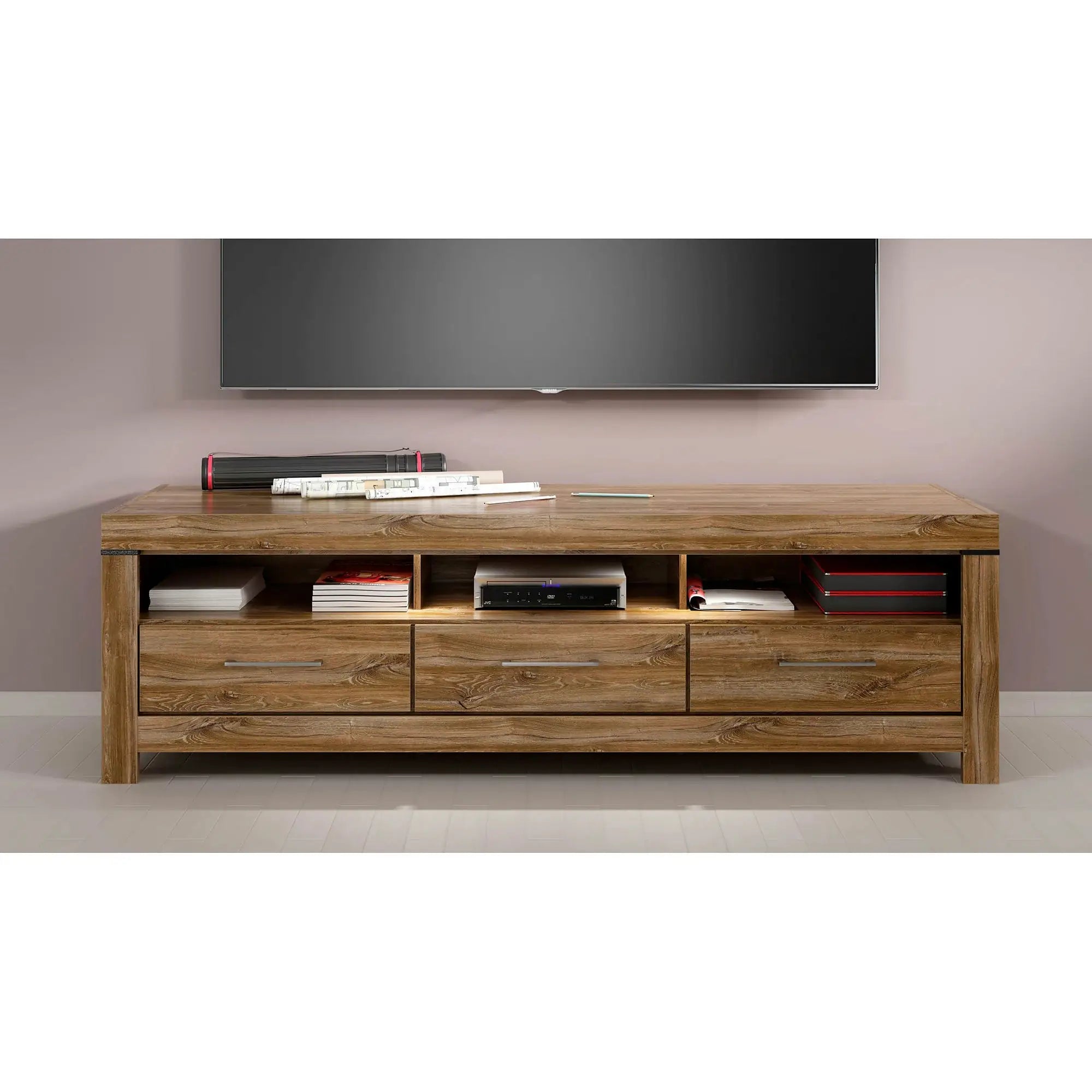 Comoda TV GENT, stejar, PAL, cu iluminare LED, 200x54x60 cm