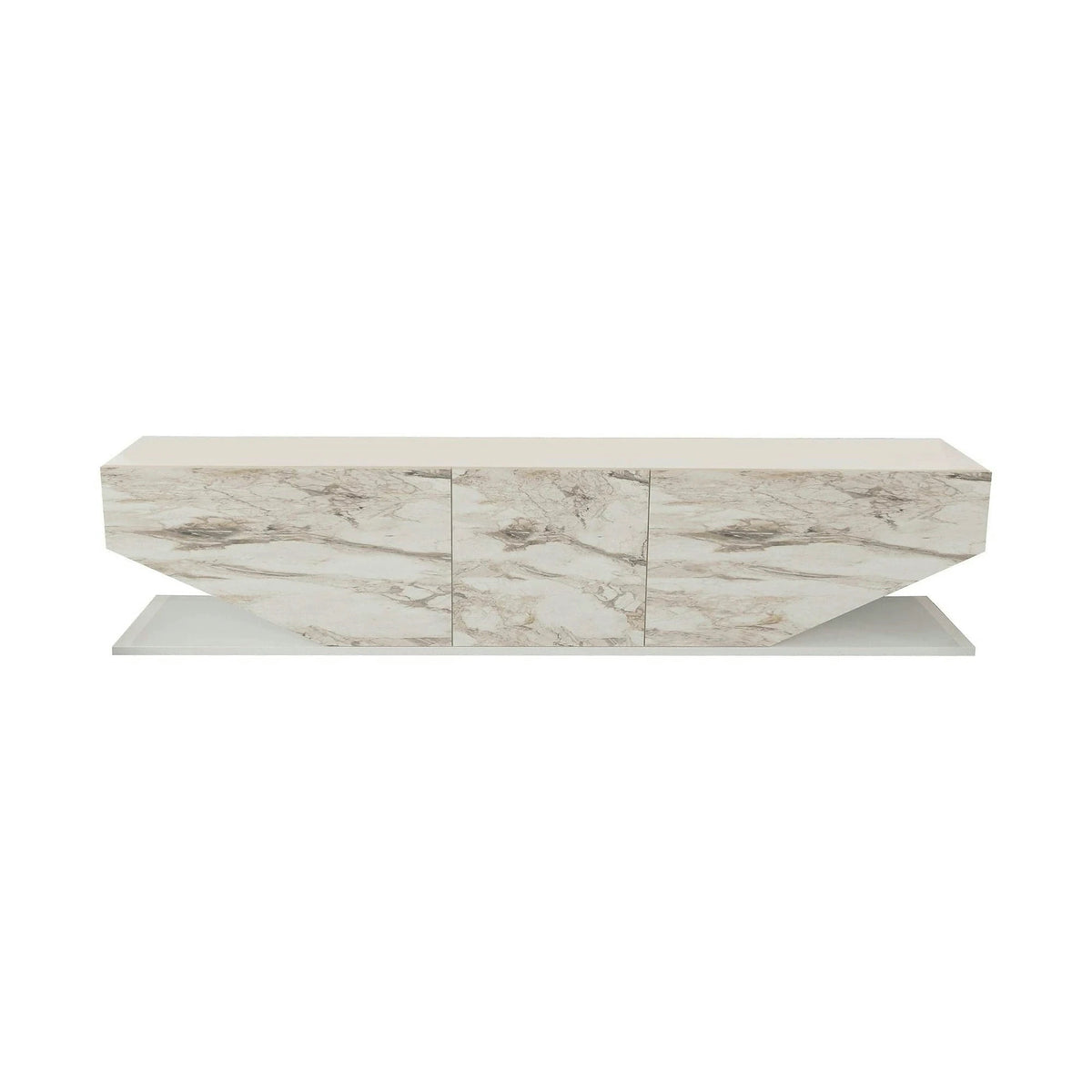 Comoda TV INCI, alb cu efect de marmura, PAL melaminat, 180x30x45 cm