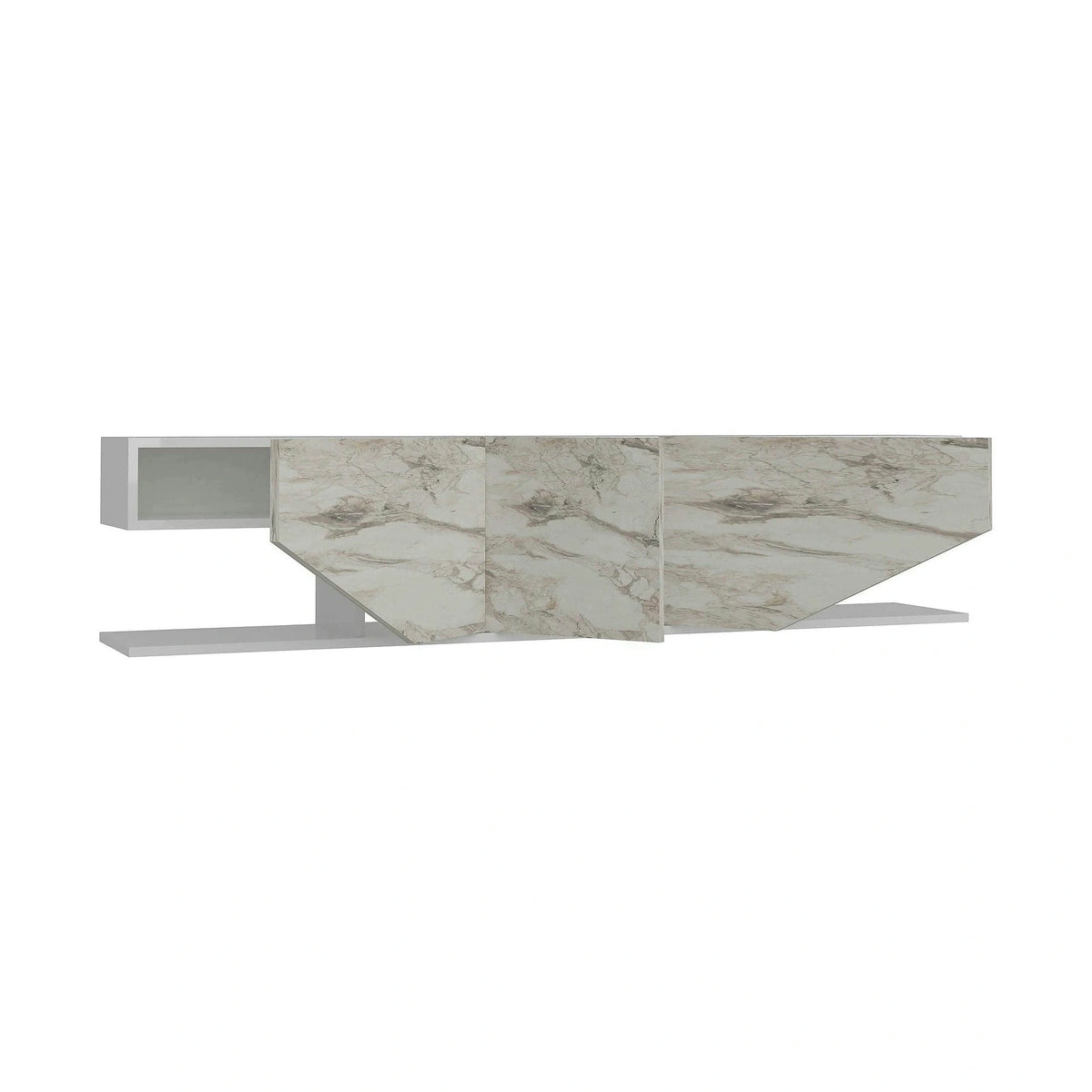 Comoda TV INCI, alb cu efect de marmura, PAL melaminat, 180x30x45 cm