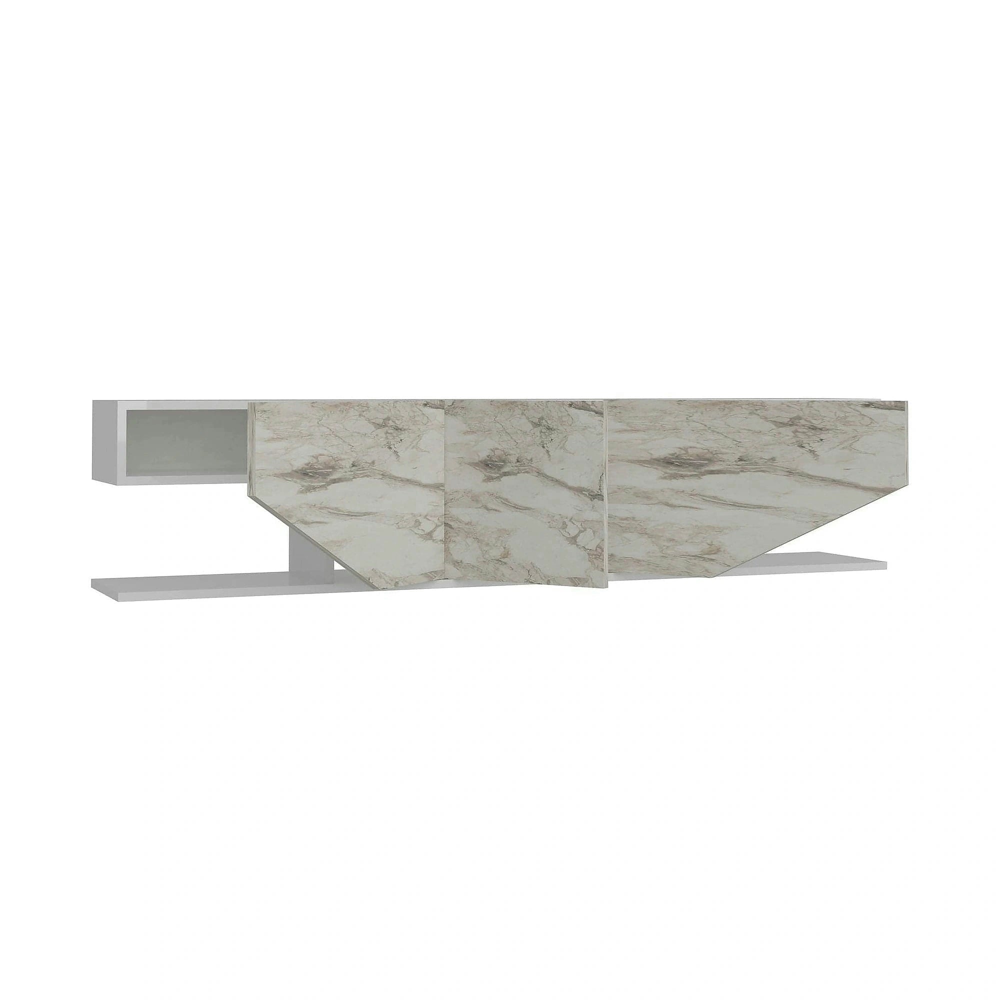 Comoda TV INCI, alb cu efect de marmura, PAL melaminat, 180x30x45 cm