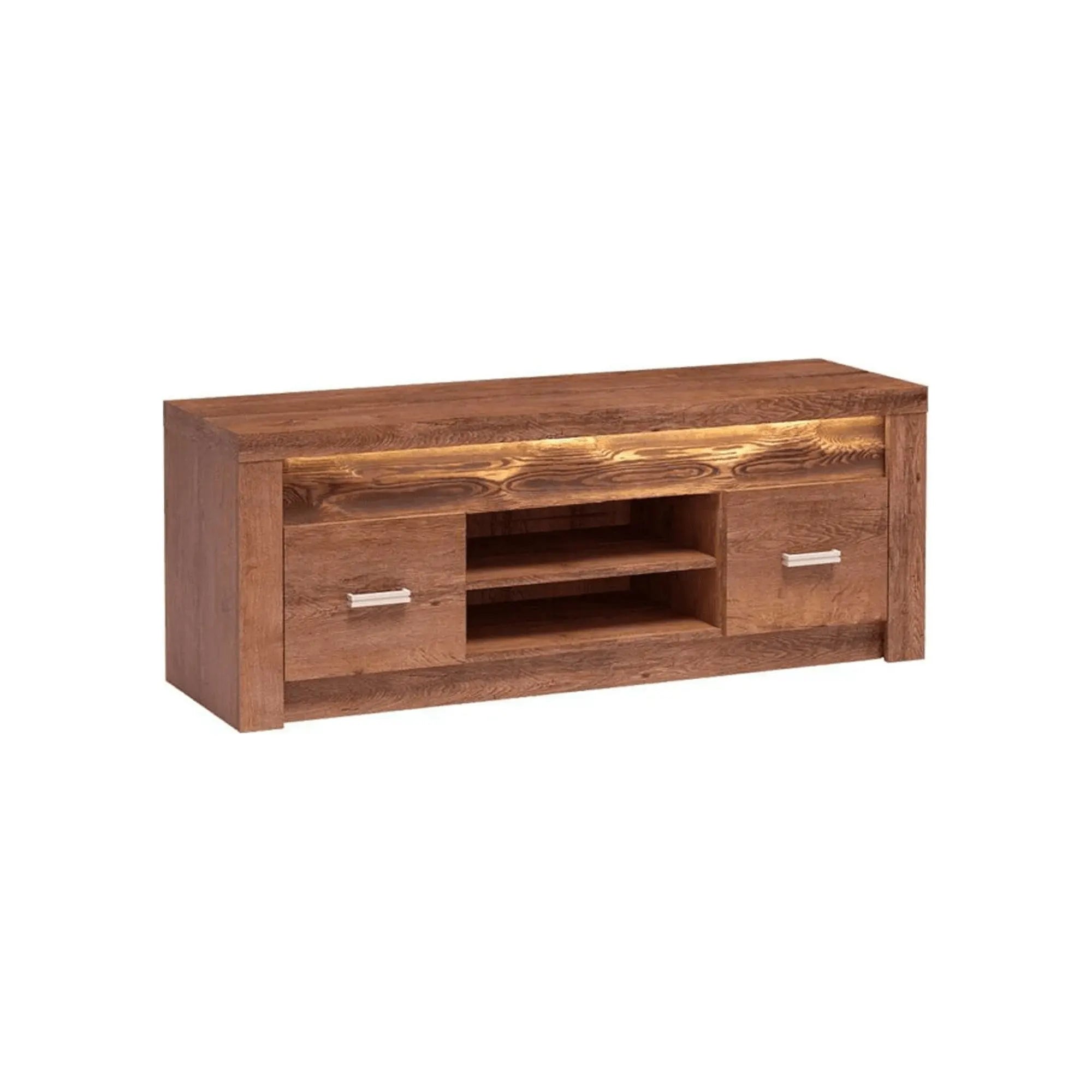 Comoda TV INFINITY I-09, frasin deschis, PAL melaminat/metal, cu iluminare LED, 137x42x53 cm