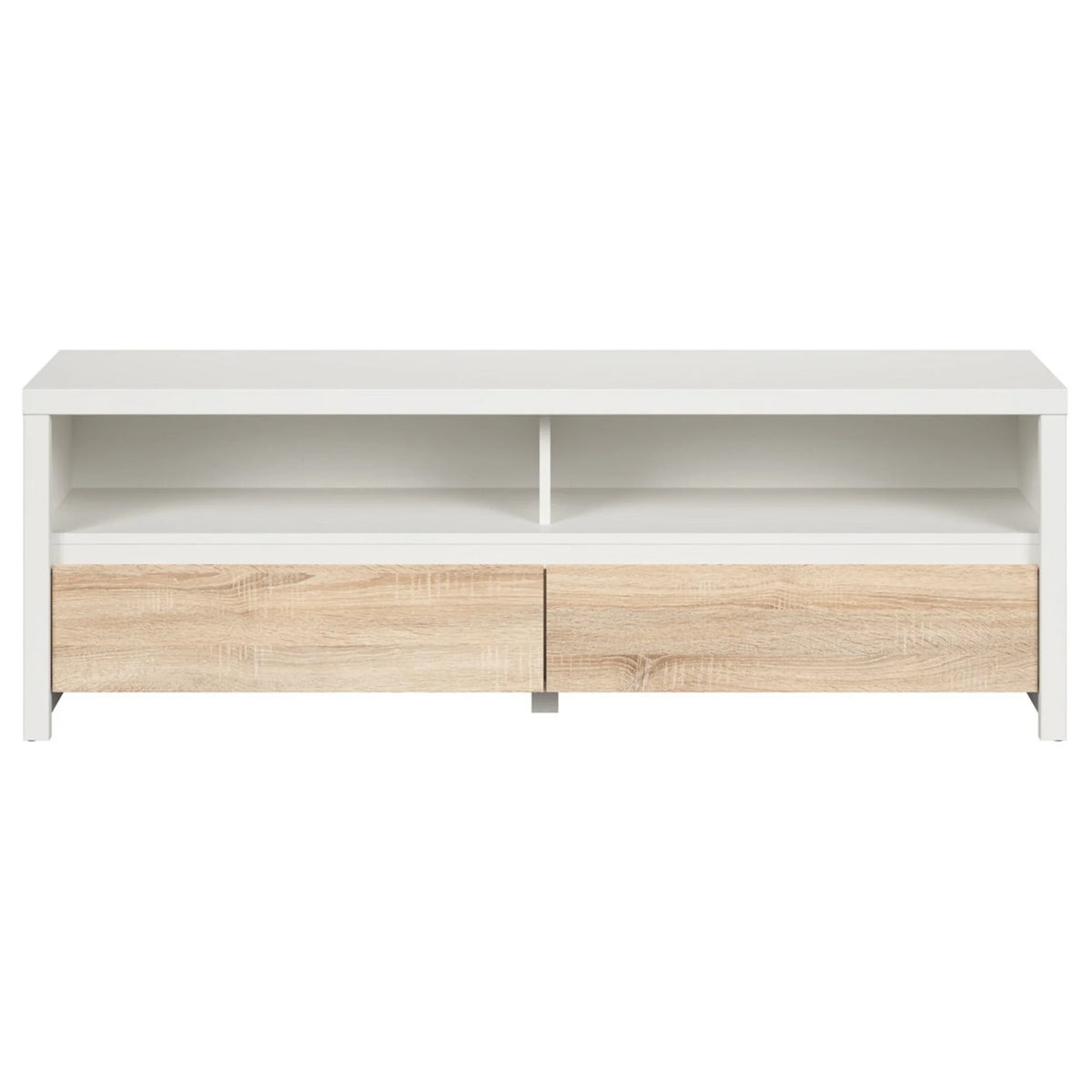 Comoda TV KASPIAN, alb/stejar sonoma, PAL laminat, 144x41x49 cm