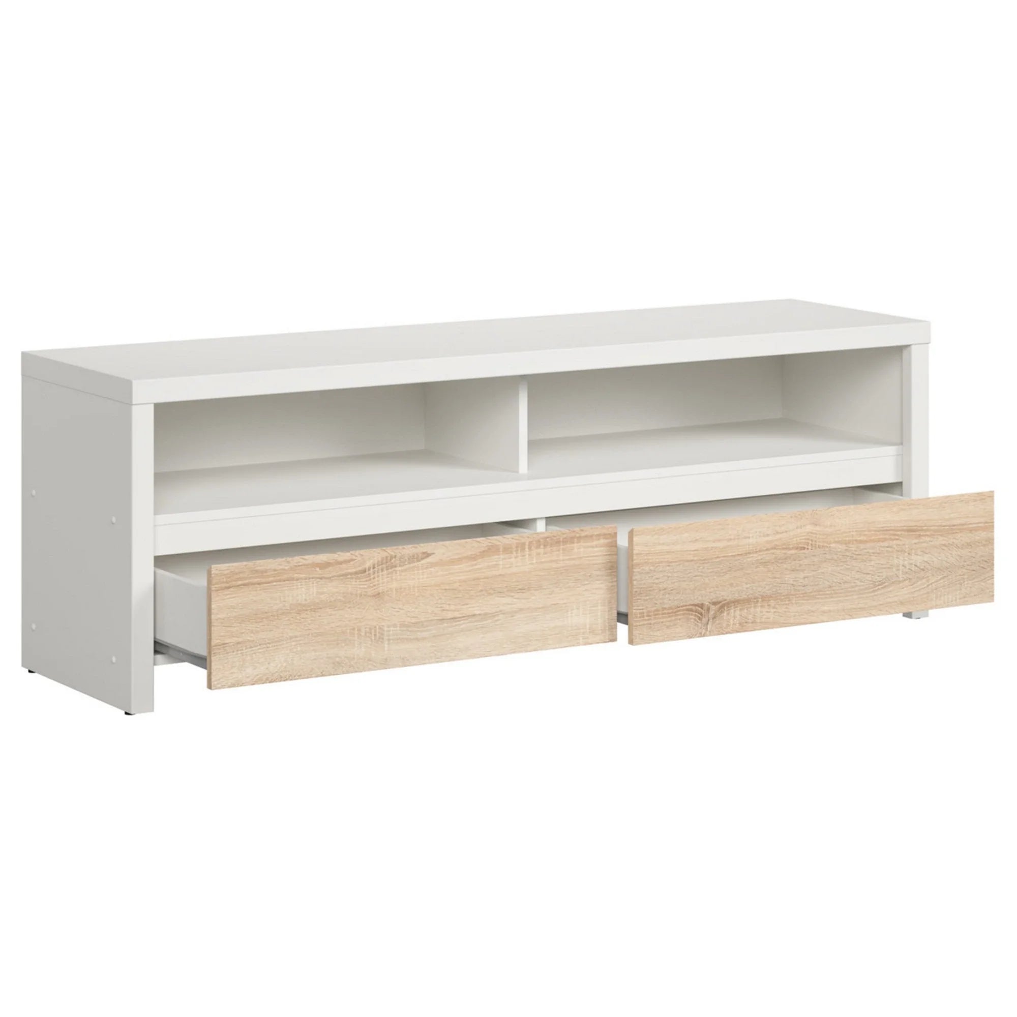 Comoda TV KASPIAN, alb/stejar sonoma, PAL laminat, 144x41x49 cm