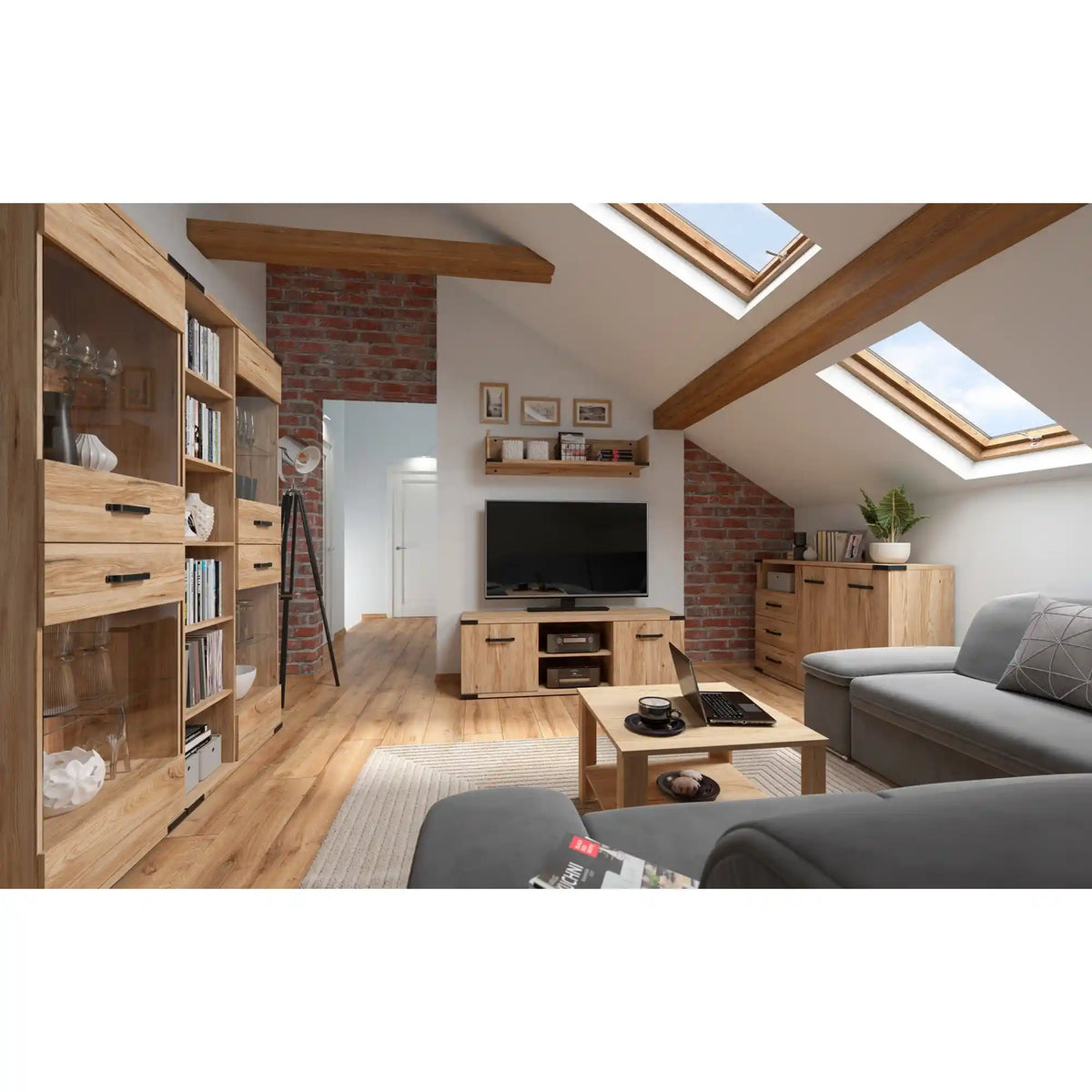 Comoda TV LARA, stejar, PAL laminat, 150x46x51 cm