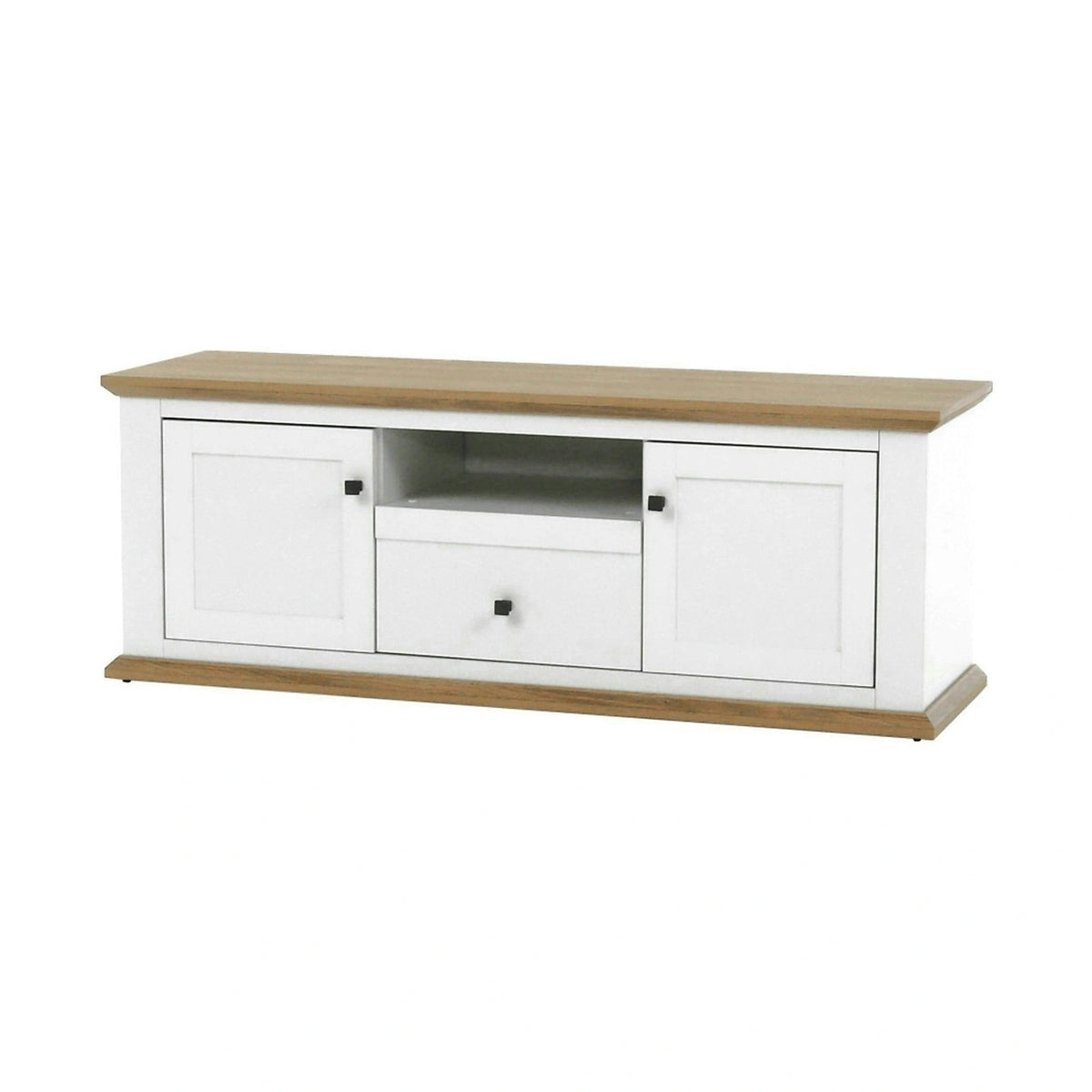 Comoda TV LEON MZ15, alb/stejar grand, DTD laminat, 150x45x55 cm