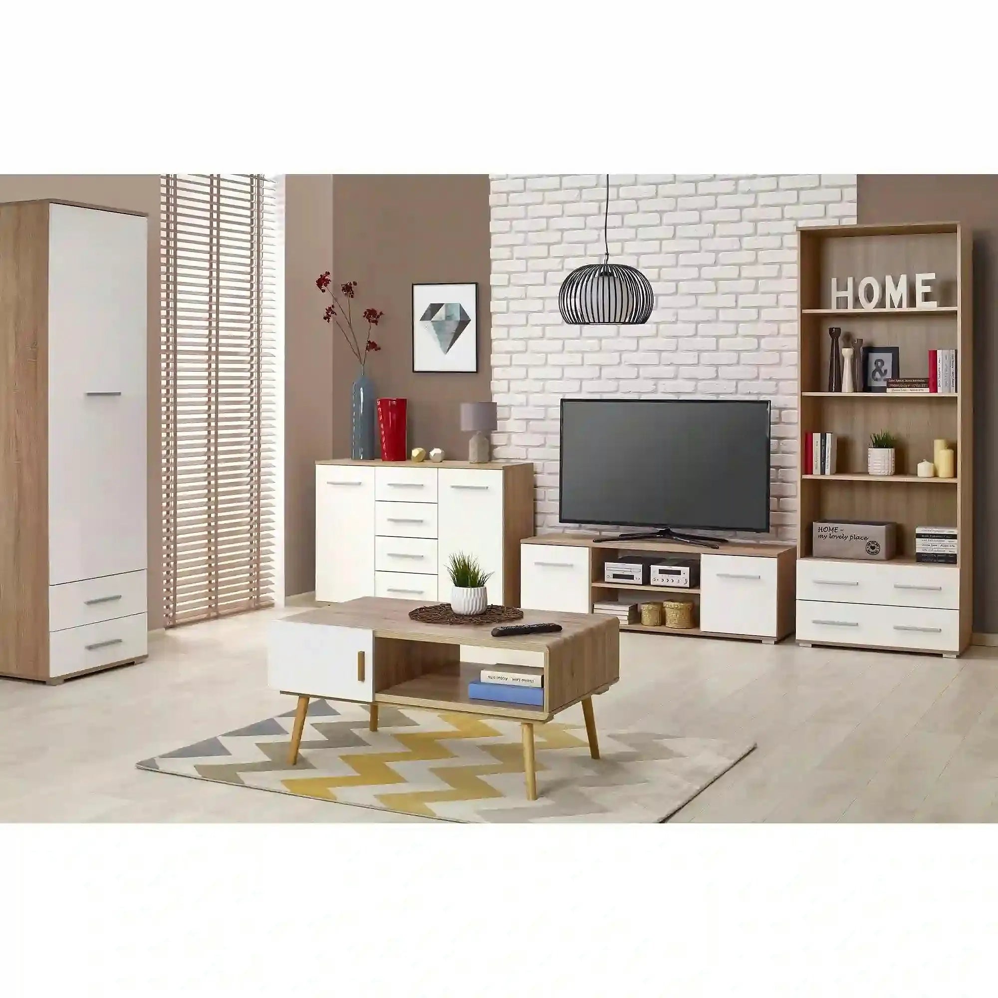 Comoda TV LIMA, alb/stejar sonoma, PAL laminat, 137x40x44 cm