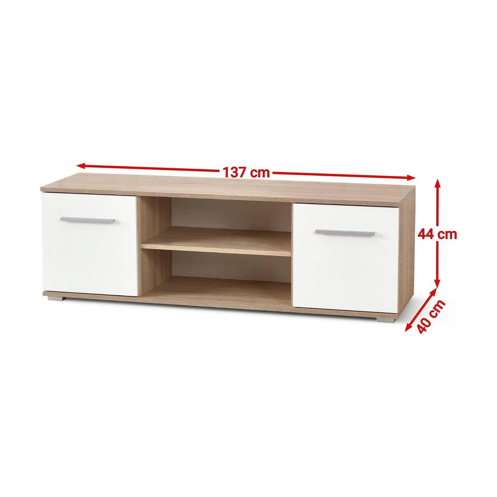 Comoda TV LIMA, alb/stejar sonoma, PAL laminat, 137x40x44 cm