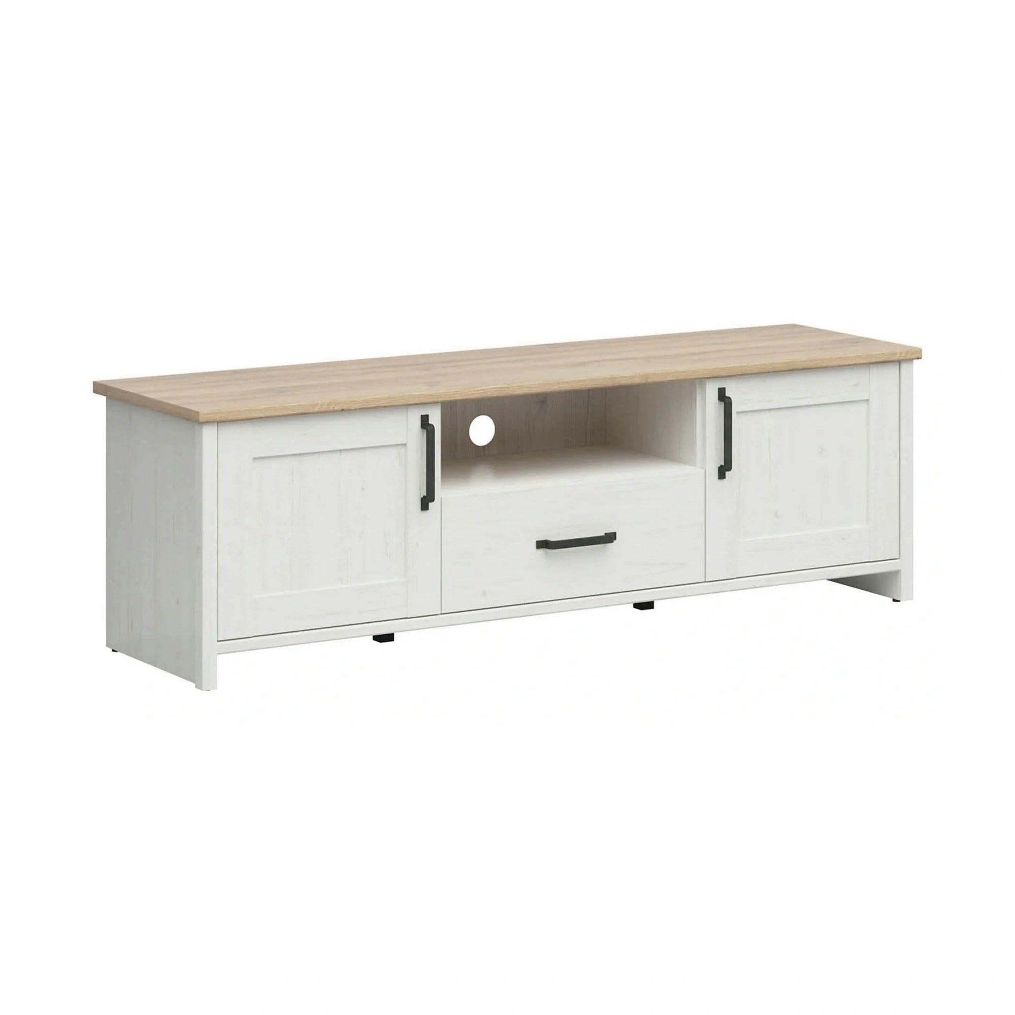 Comoda TV LOKSA, alb/stejar, PAL laminat, 160x44x51 cm