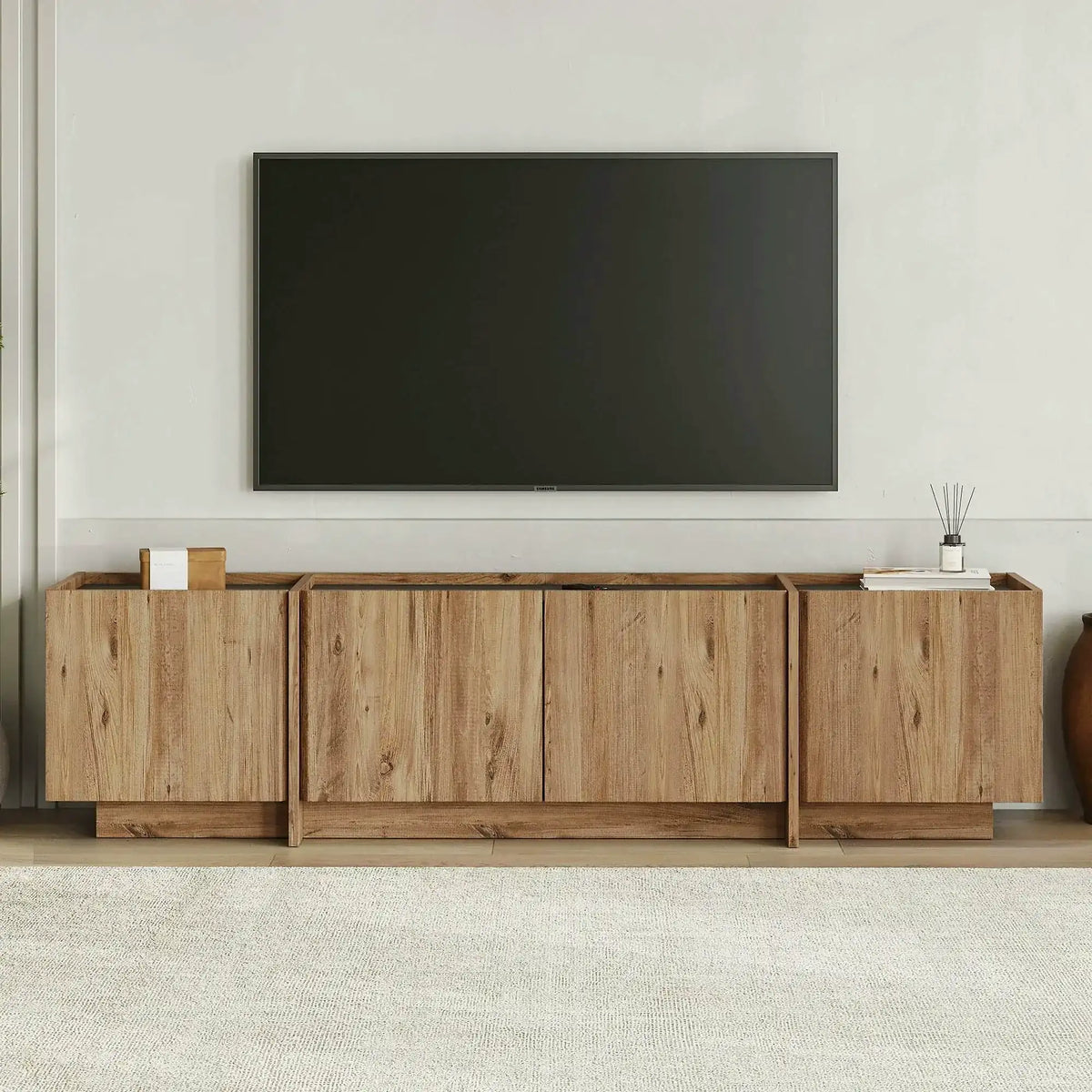 Comodă TV LOWEN, pin/gri antracit, PAL melaminat, 180x35x46 cm