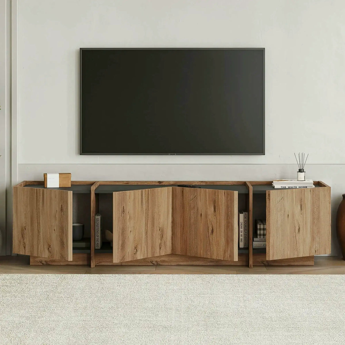Comodă TV LOWEN, pin/gri antracit, PAL melaminat, 180x35x46 cm