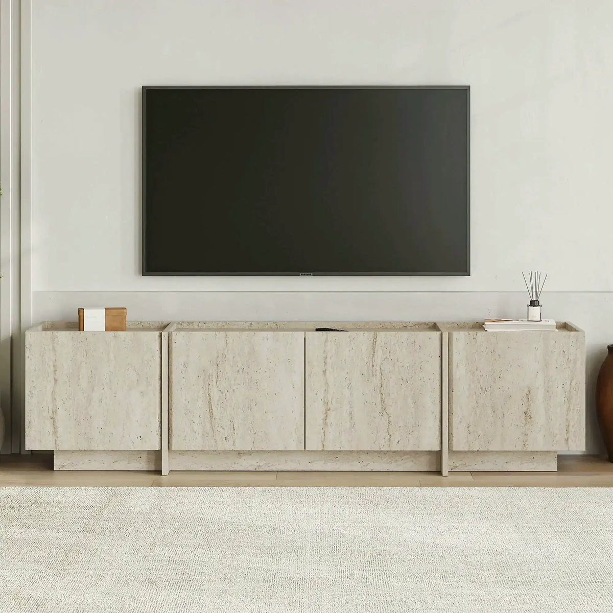 Comodă TV LOWEN, travertin, PAL melaminat, 180x35x46 cm