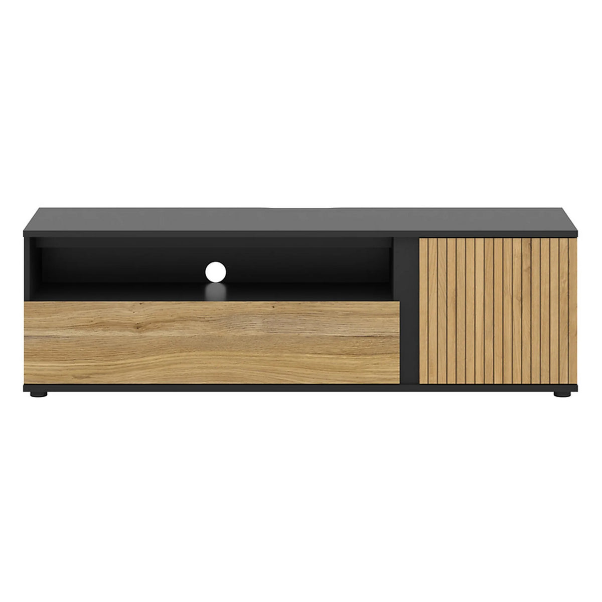 Comoda TV LUEN, stejar/negru, PAL laminat, 155x46x47 cm