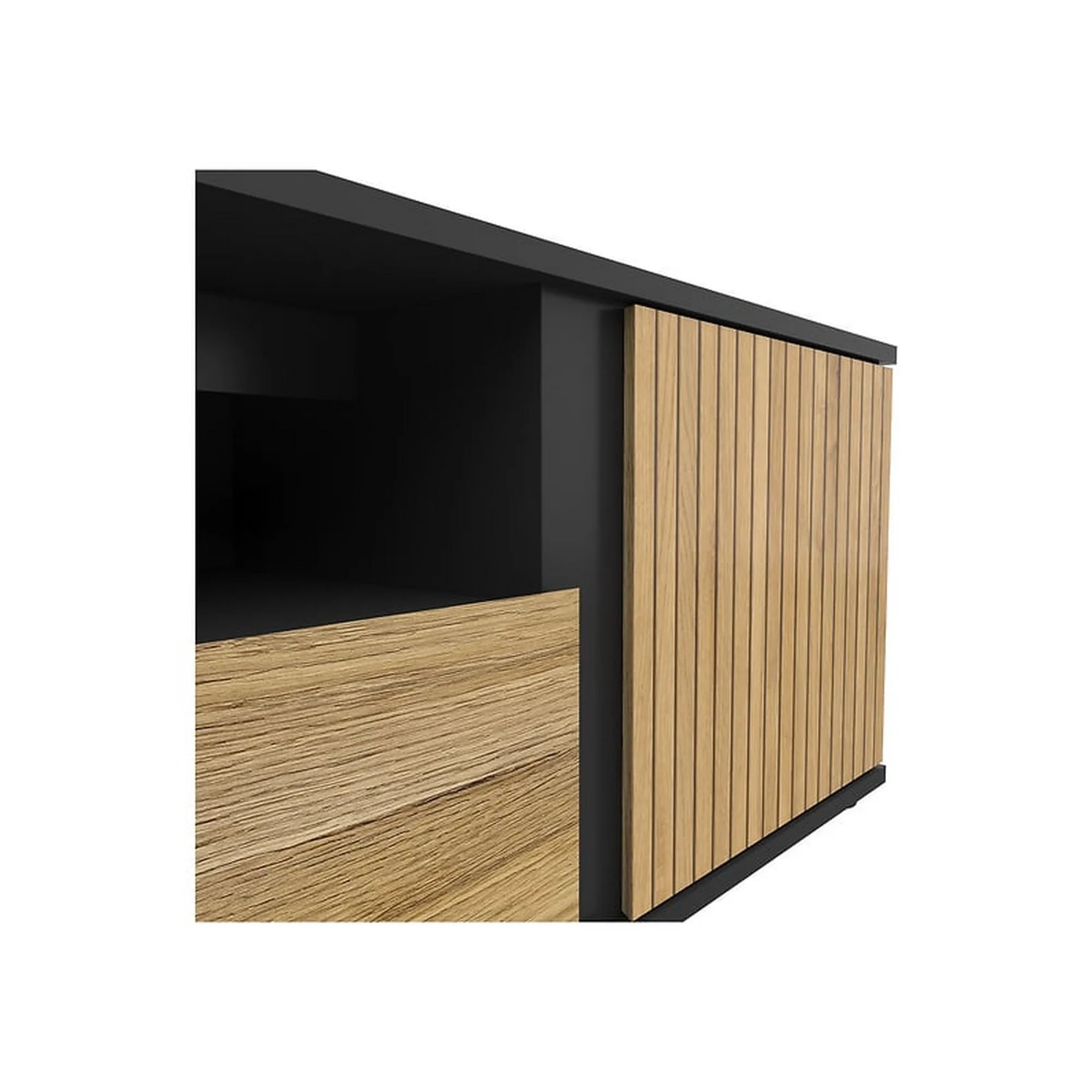 Comoda TV LUEN, stejar/negru, PAL laminat, 155x46x47 cm