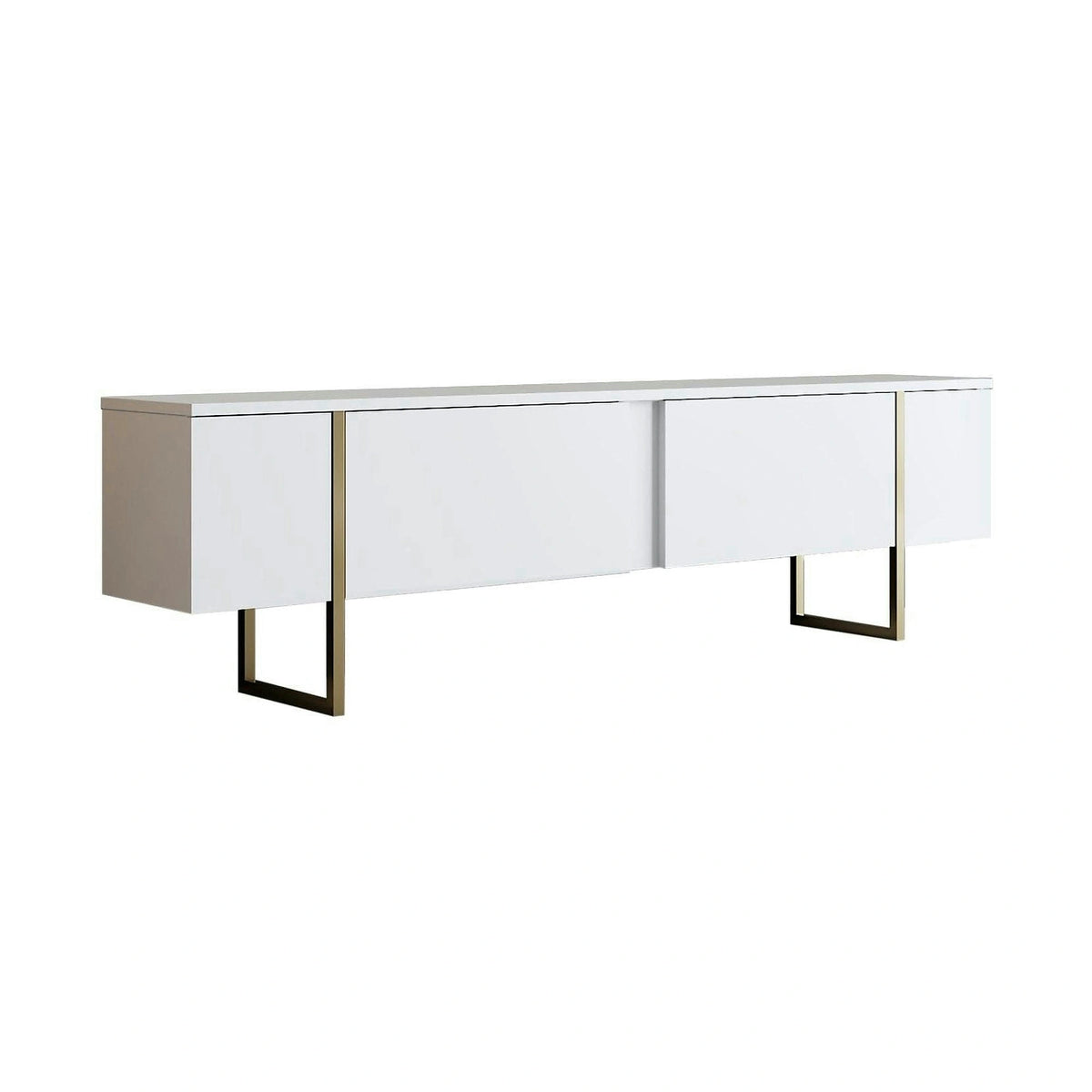 Comoda TV Luxe, alb/auriu, PAL/metal, 180x30x50 cm