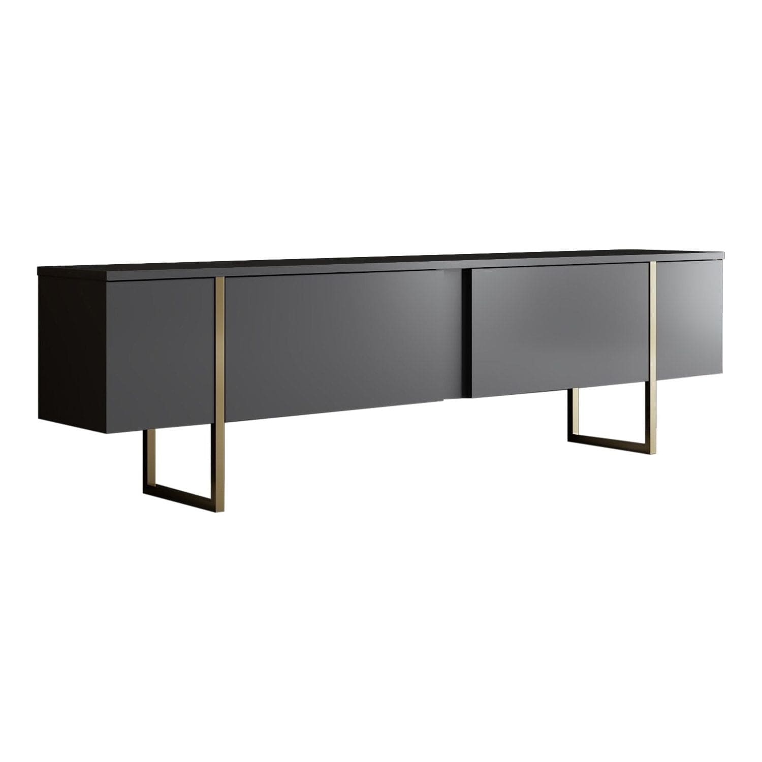Comoda TV LUXE, gri antracit/auriu, PAL/metal, 180x50x30 cm