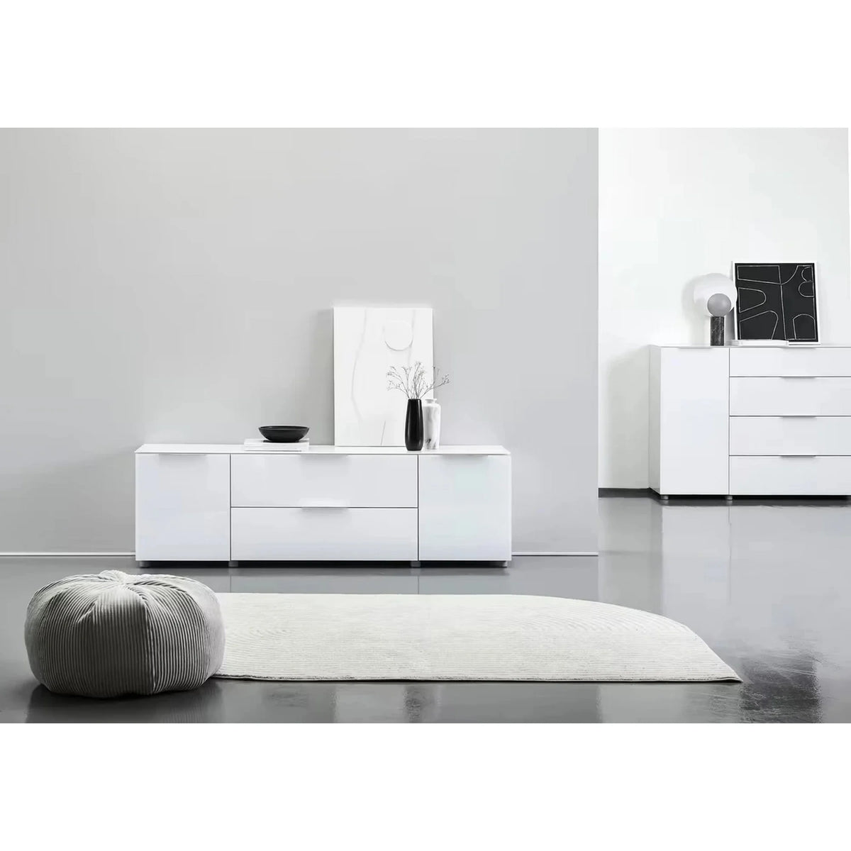 Comoda TV MALIN, alb/alb lucios, PAL/sticla, 180x40x54 cm