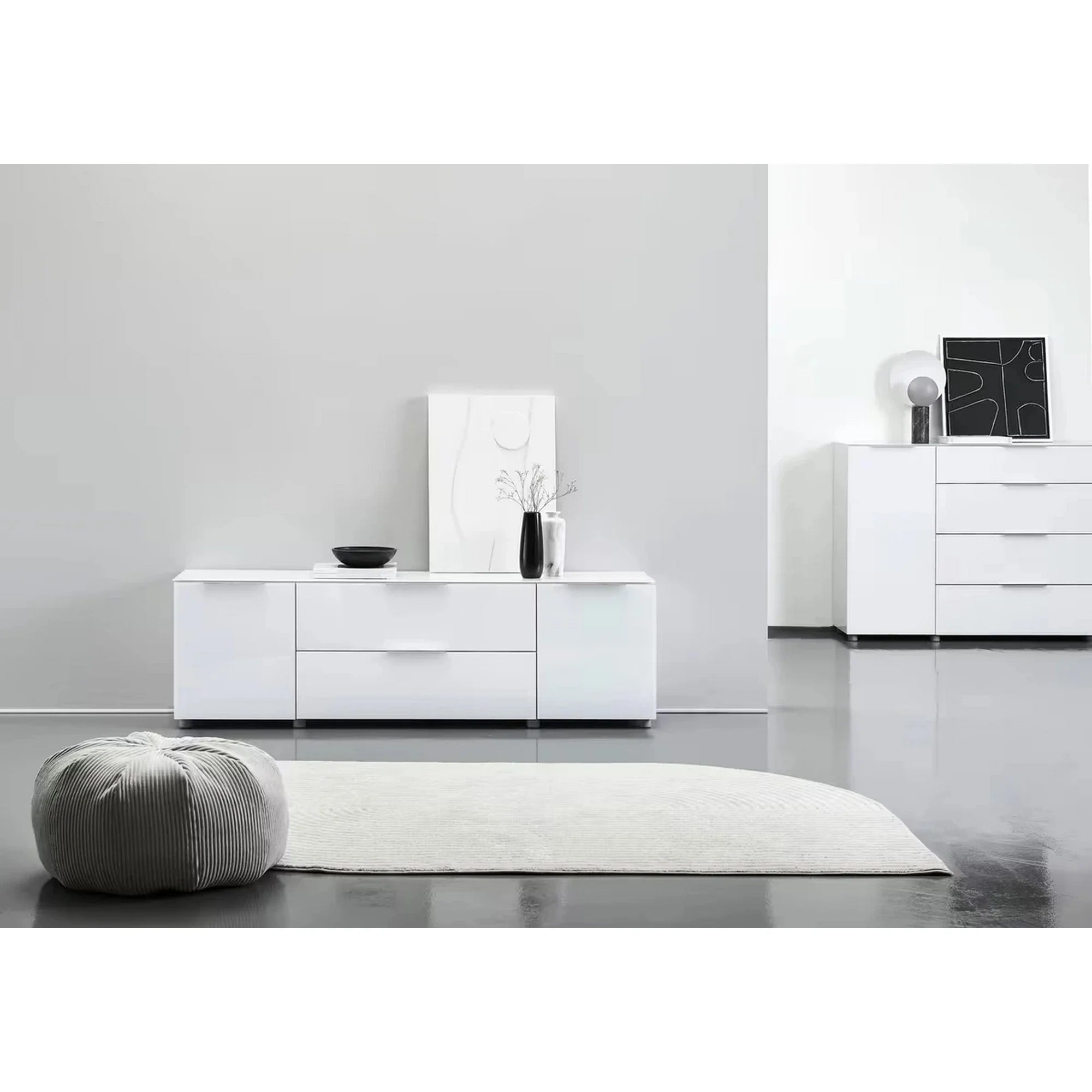 Comoda TV MALIN, alb/alb lucios, PAL/sticla, 180x40x54 cm