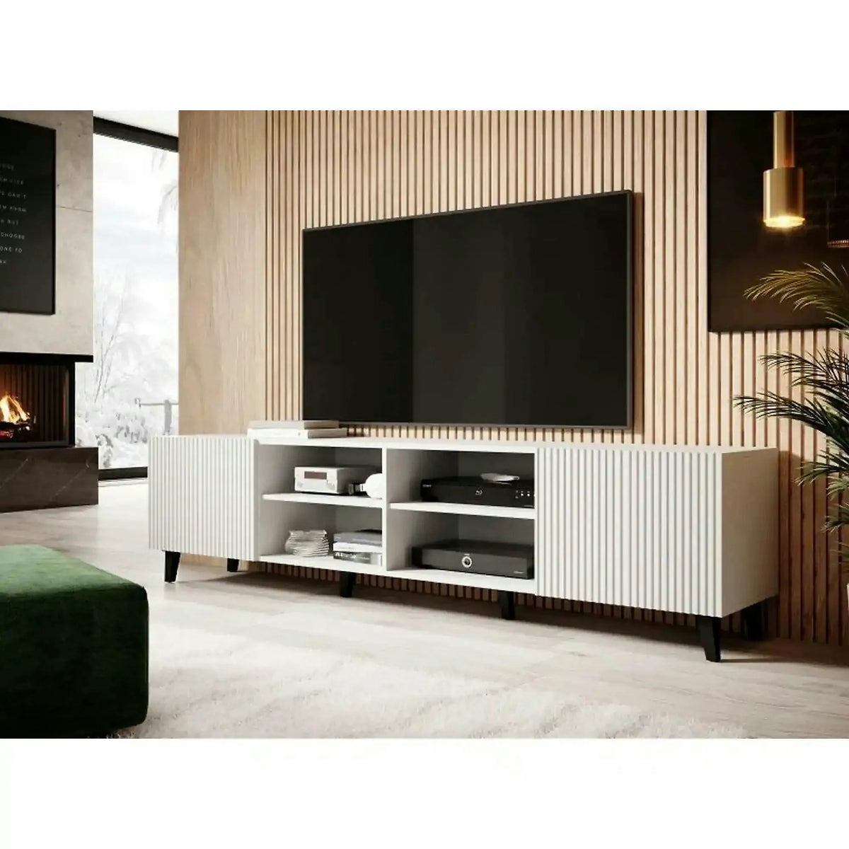 Comoda TV mare PAFOS, alb, PAL laminat, 200x40x52 cm