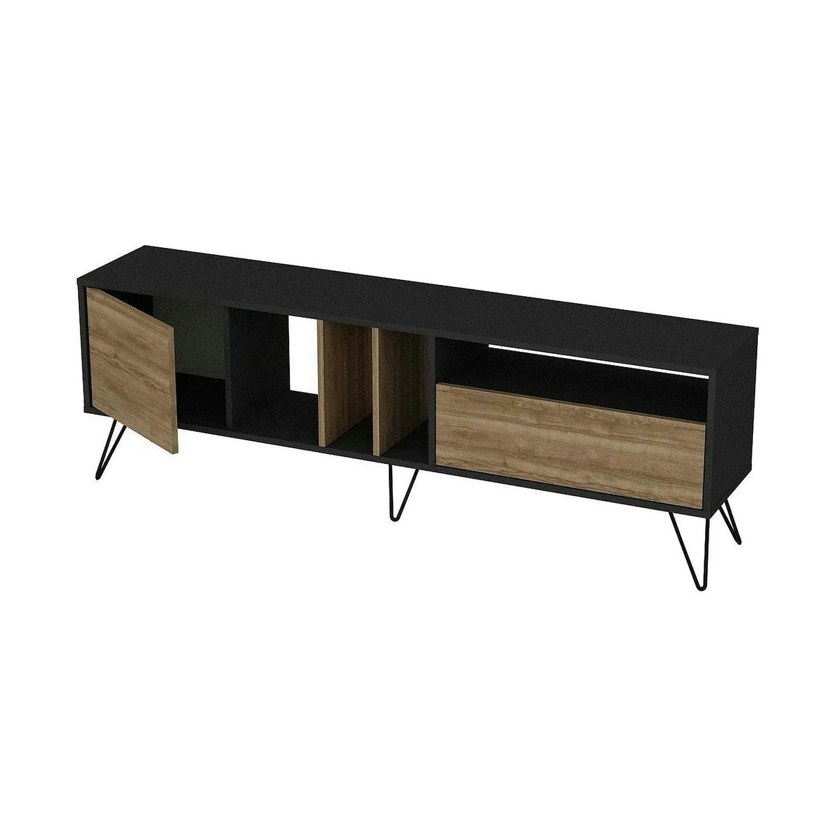 Comoda TV Mistico, alun/negru, PAL melaminat/metal, 180x36x59 cm