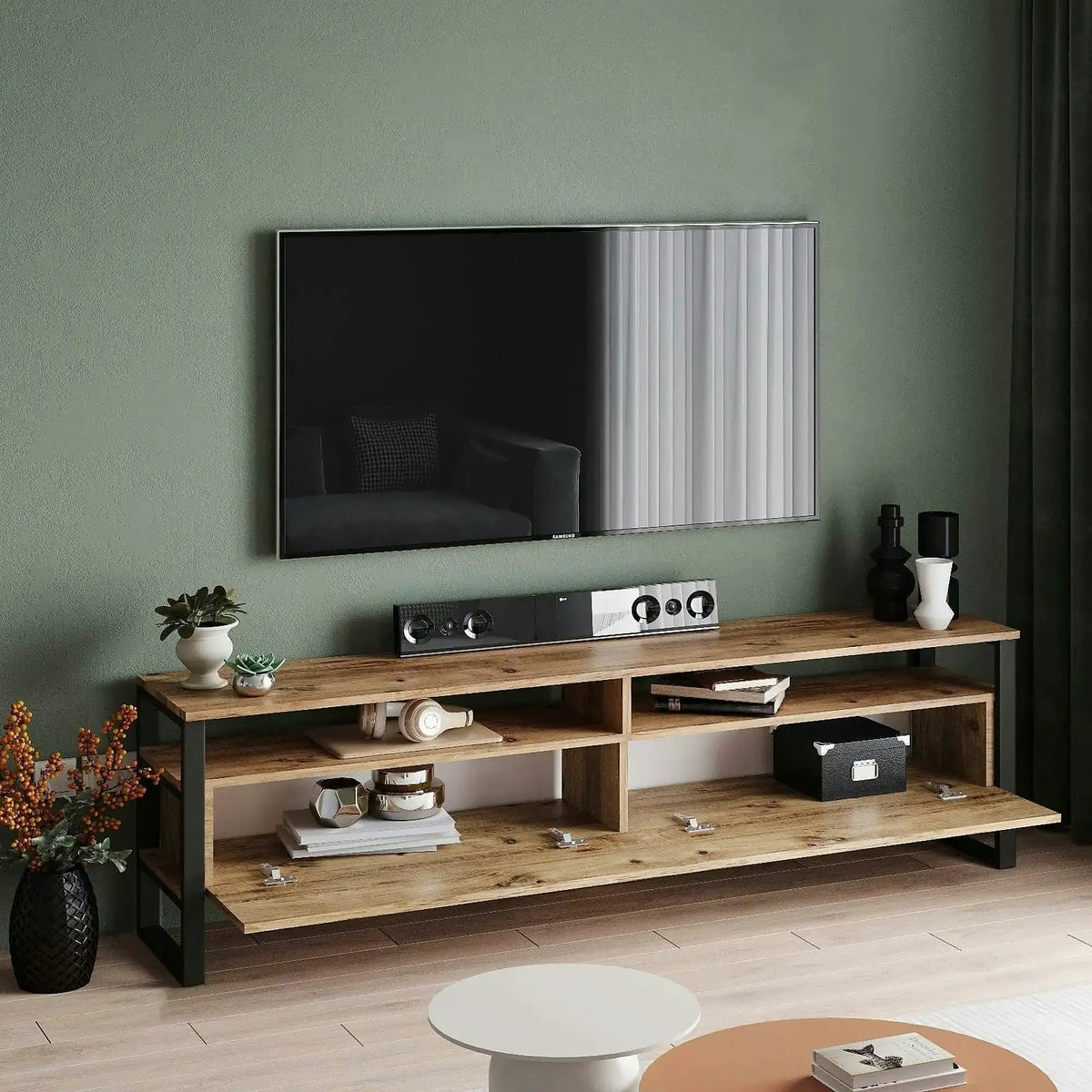 Comoda TV ML19-A, pin atlantic, PAL melaminat/plastic, 180x36x56 cm