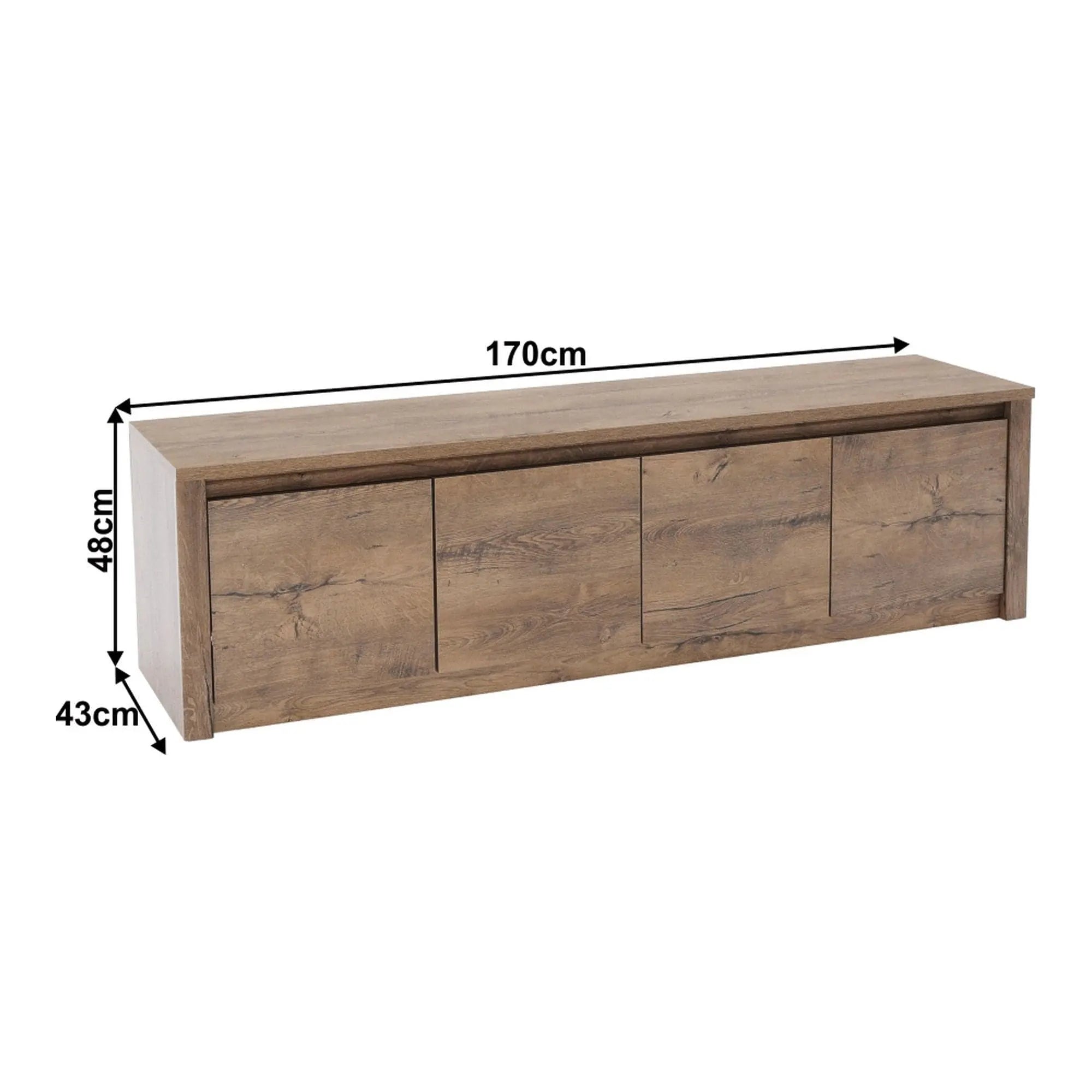 Comoda TV MONTANA K4D, stejar lefkas inchis, PAL melaminat, 170x43x48 cm