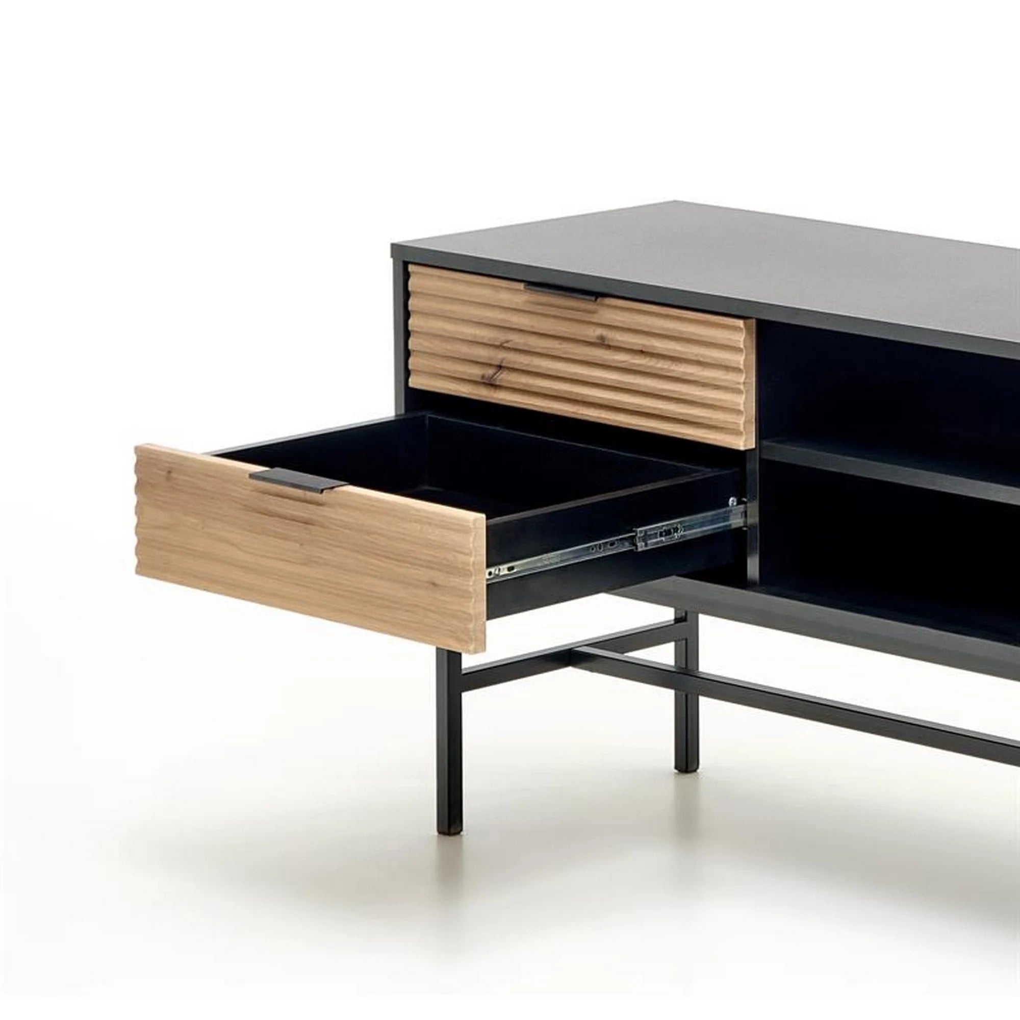 Comoda TV MURANO, stejar artisan/negru, PAL/metal, 150x40x61 cm