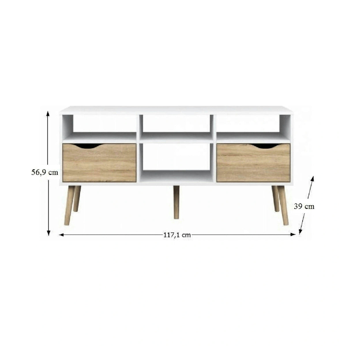 Comoda TV OSLO 75391, stejar sonoma/alb, PAL melaminat, 117x39x57 cm
