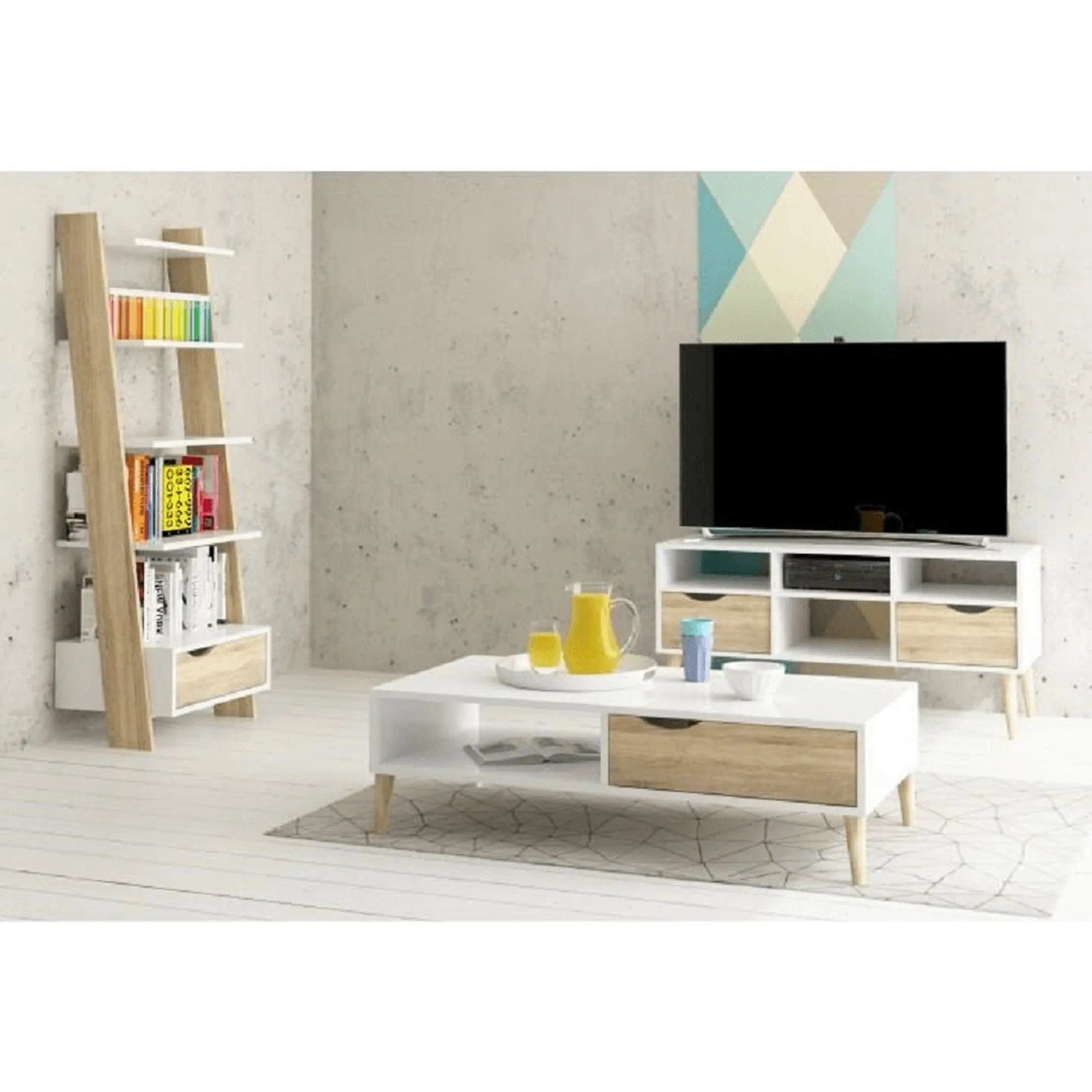 Comoda TV OSLO 75391, stejar sonoma/alb, PAL melaminat, 117x39x57 cm
