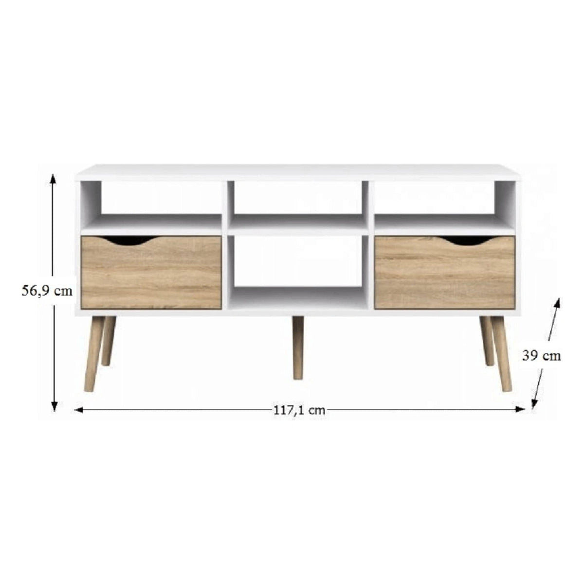 Comoda TV OSLO 75391, stejar sonoma/alb, PAL melaminat, 117x39x57 cm